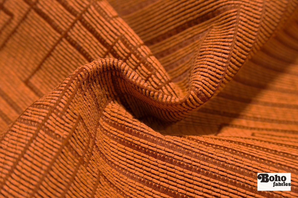 Rust Orange Concentric Rectangles Upholstery Woven Fabric - Boho Fabrics - Home Dec. & Upholstery Fabric