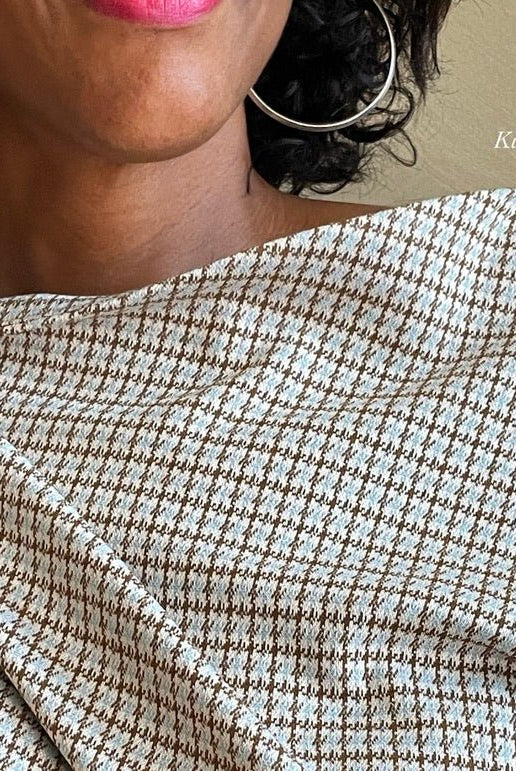 Rustic Blue Houndstooth, Ponte Knit Fabric - Boho Fabrics - Ponte Print, Knit Fabric