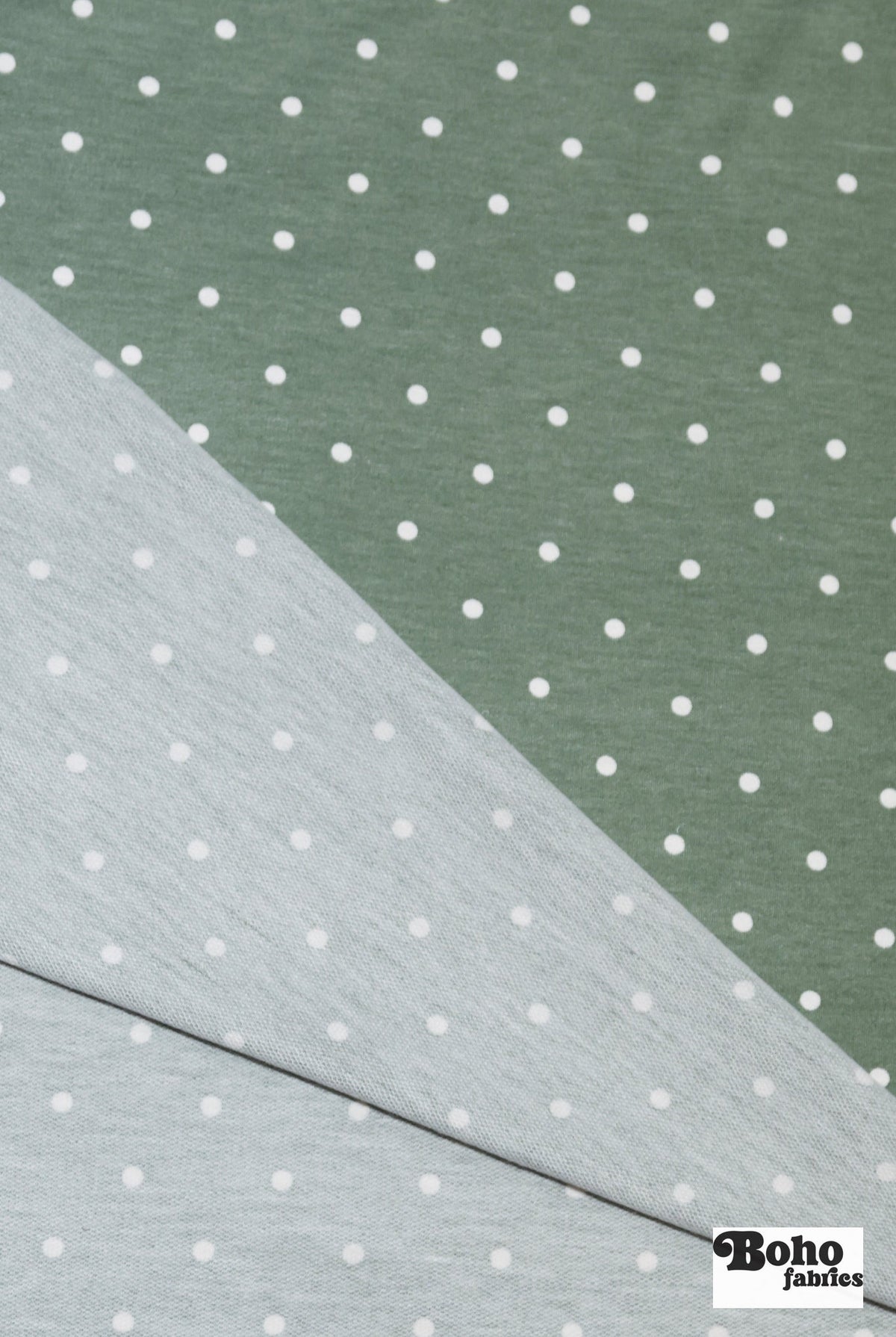 Sage Green Polka Dots, French Terry Knit Fabric - Boho Fabrics - French Terry Prints, Knit Fabric