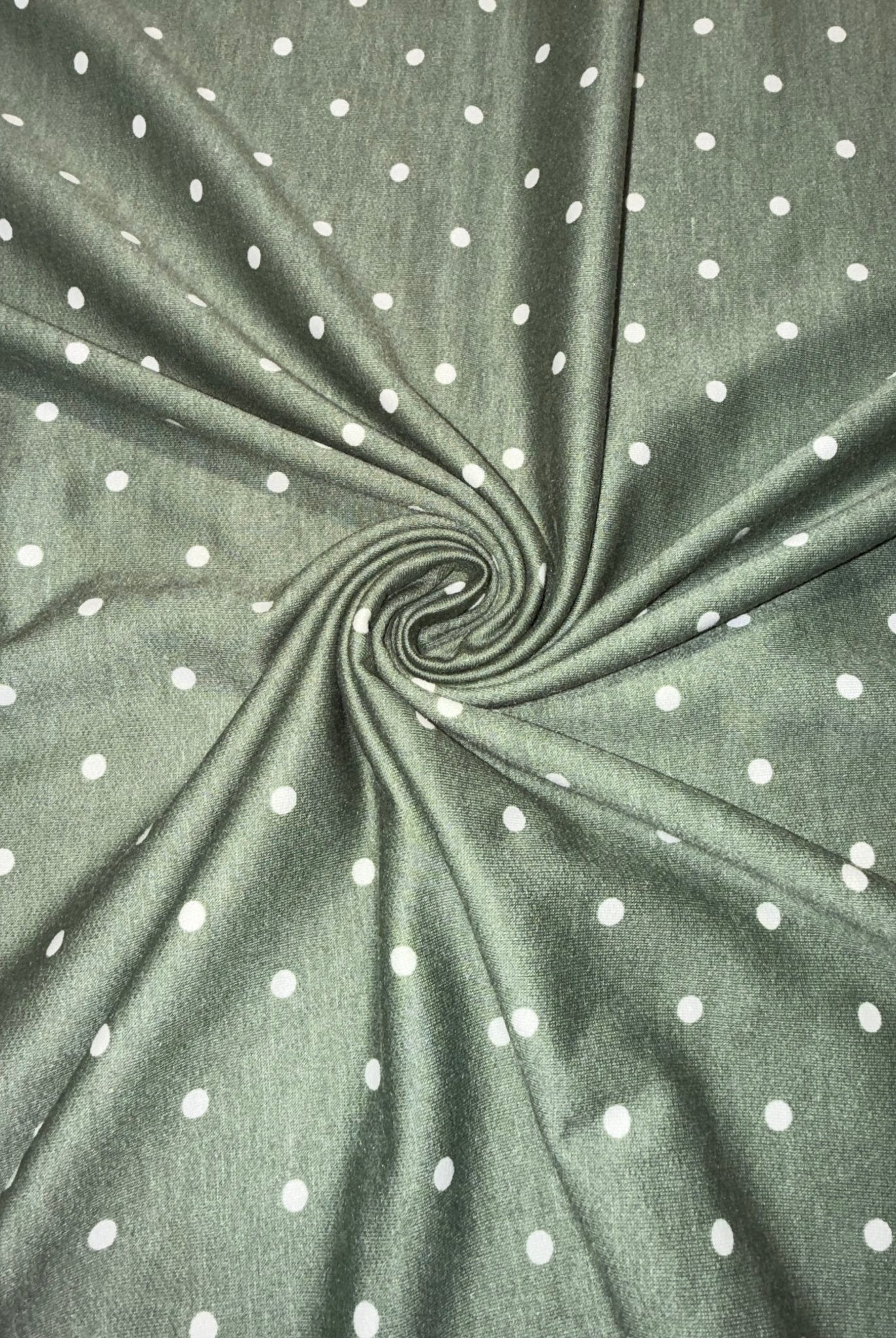 Sage Green Polka Dots, French Terry Knit Fabric - Boho Fabrics - French Terry Prints, Knit Fabric