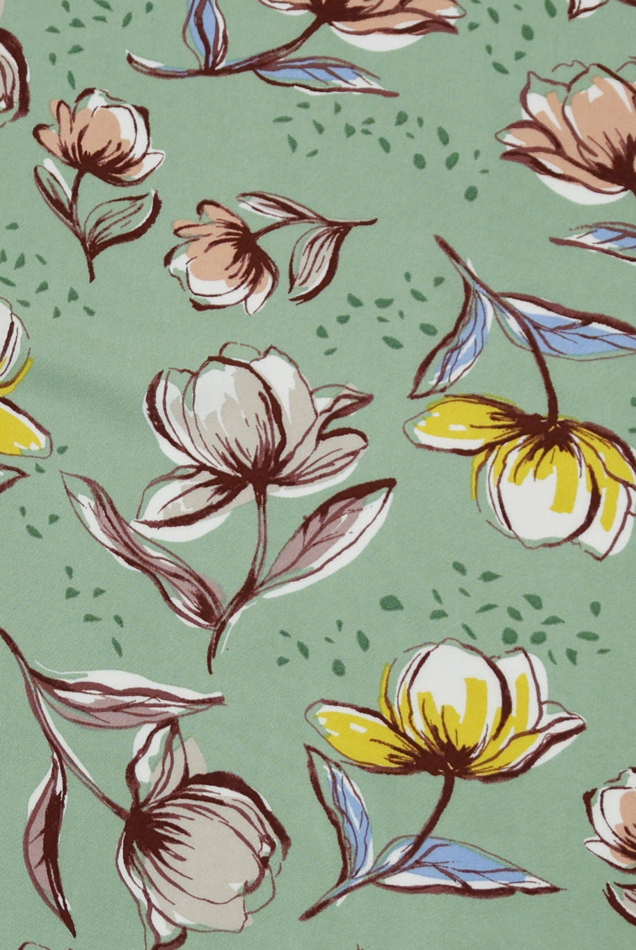 Sage Green Watercolor Blooms Rayon Challis Woven Fabric - Boho Fabrics - Challis, Woven