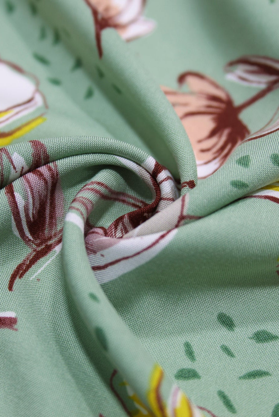Sage Green Watercolor Blooms Rayon Challis Woven Fabric - Boho Fabrics - Challis, Woven