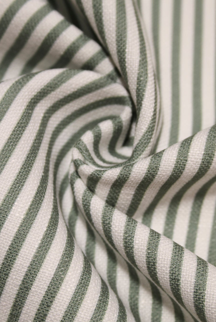 Sage Green & White, 1/4" Narrow Striped Linen-Look Woven Fabric - Boho Fabrics - Home Dec. & Upholstery Fabric