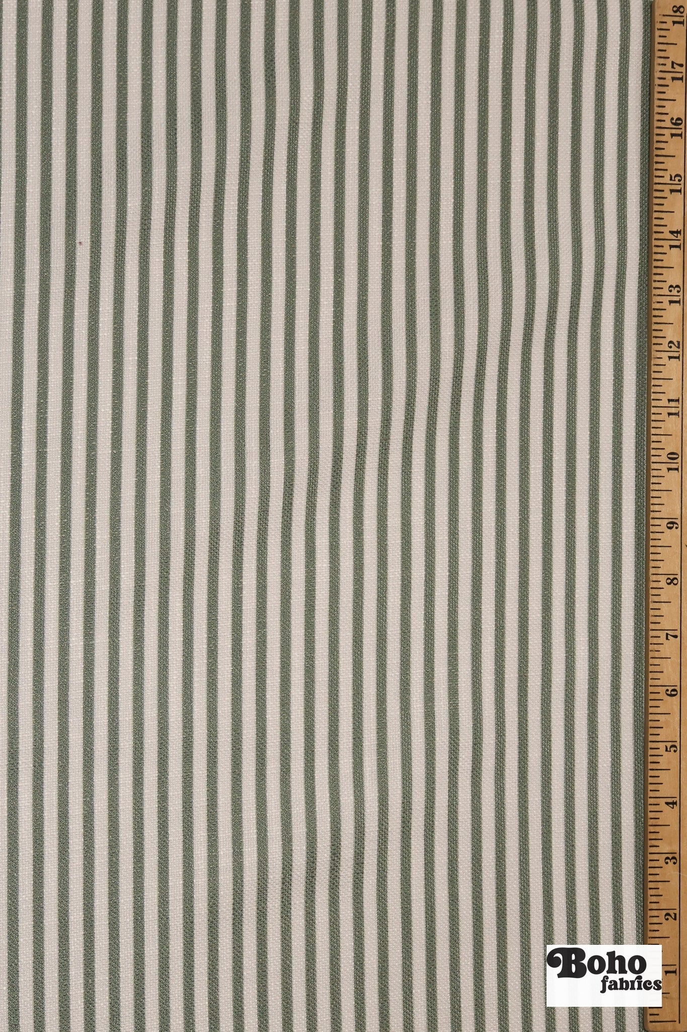 Sage Green & White, 1/4" Narrow Striped Linen-Look Woven Fabric - Boho Fabrics - Home Dec. & Upholstery Fabric
