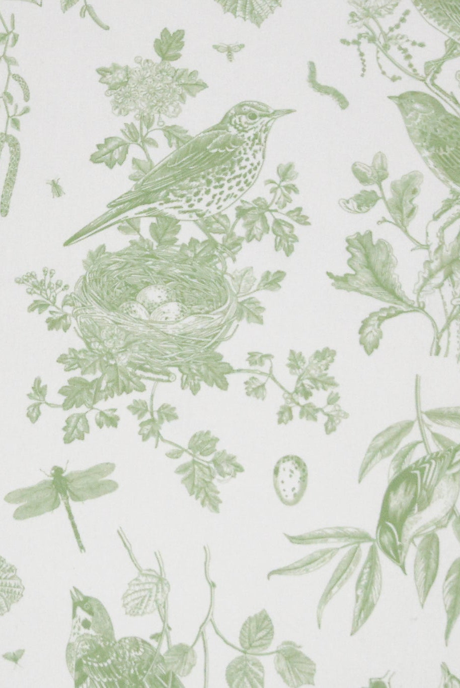 Sage Green Woodland Birds Canvas Woven Fabric - Boho Fabrics - Canvas Fabric