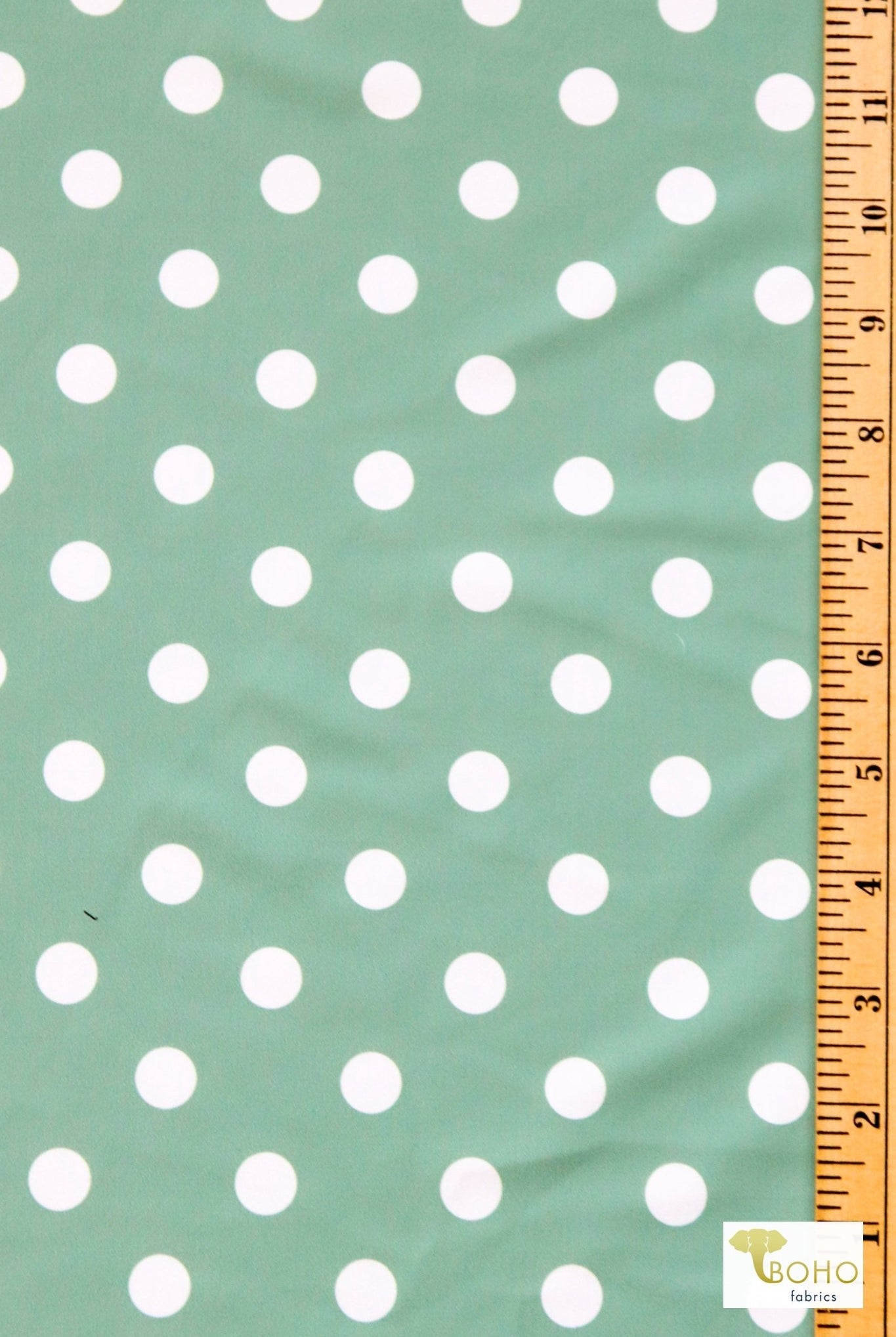 Sage Polka Dots, Printed Swim Knit Fabric. - Boho Fabrics