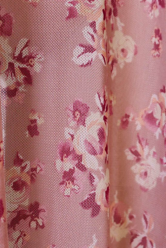 Sakura Pink Florals on Mauve. Power Mesh. SM-103-MVE. - Boho Fabrics
