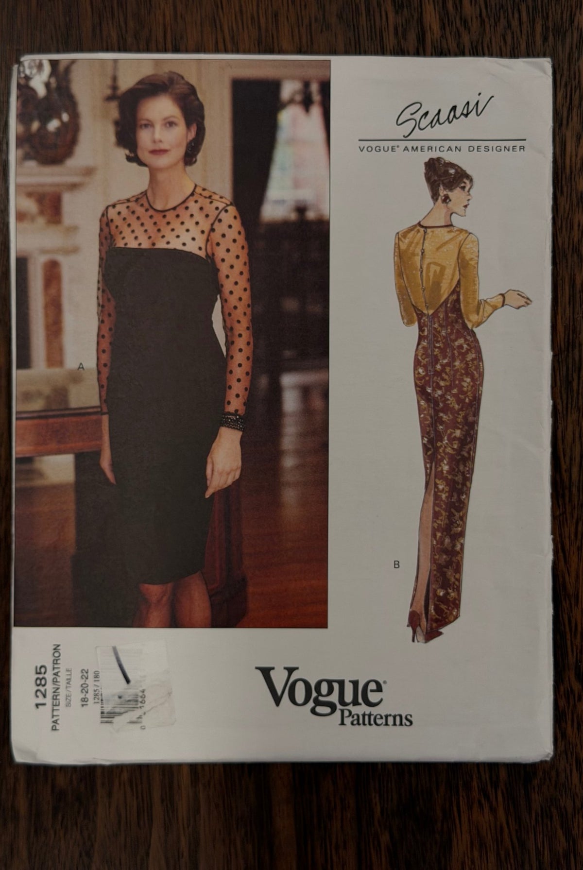 Scaasi | Vogue American Designer Sewing Pattern #1285 — Lined Dress with Contrast Yokes, Size 18-20-22, Vintage 1993 - Boho Fabrics - Sewing Patterns