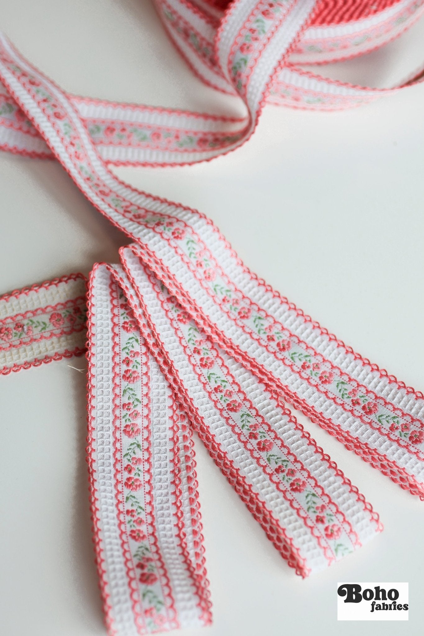 Scalloped Pink Roses. 1.5" Jacquard Woven Trim.TRIM - 024 - Boho Fabrics - Trims