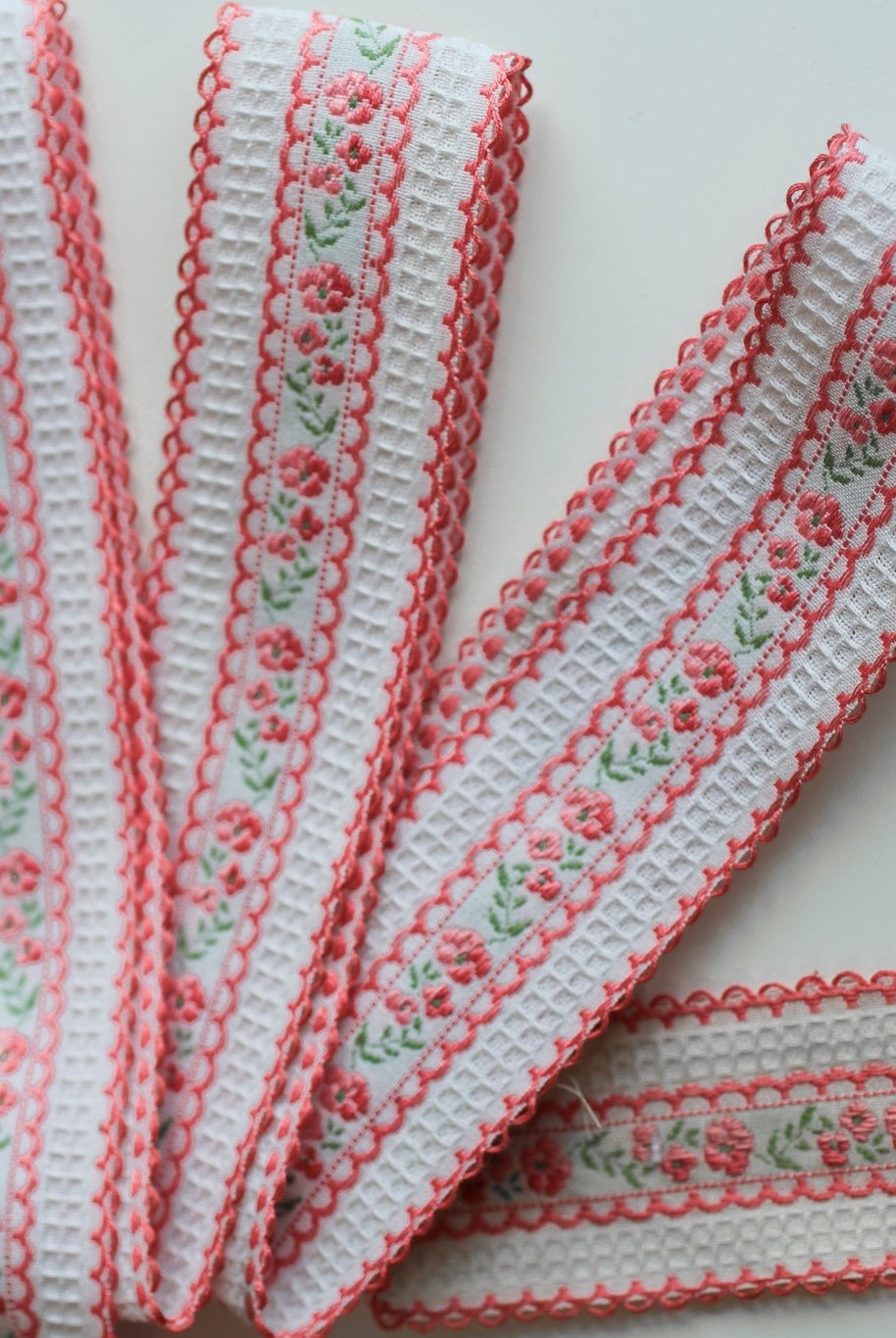 Scalloped Pink Roses. 1.5" Jacquard Woven Trim.TRIM - 024 - Boho Fabrics - Trims