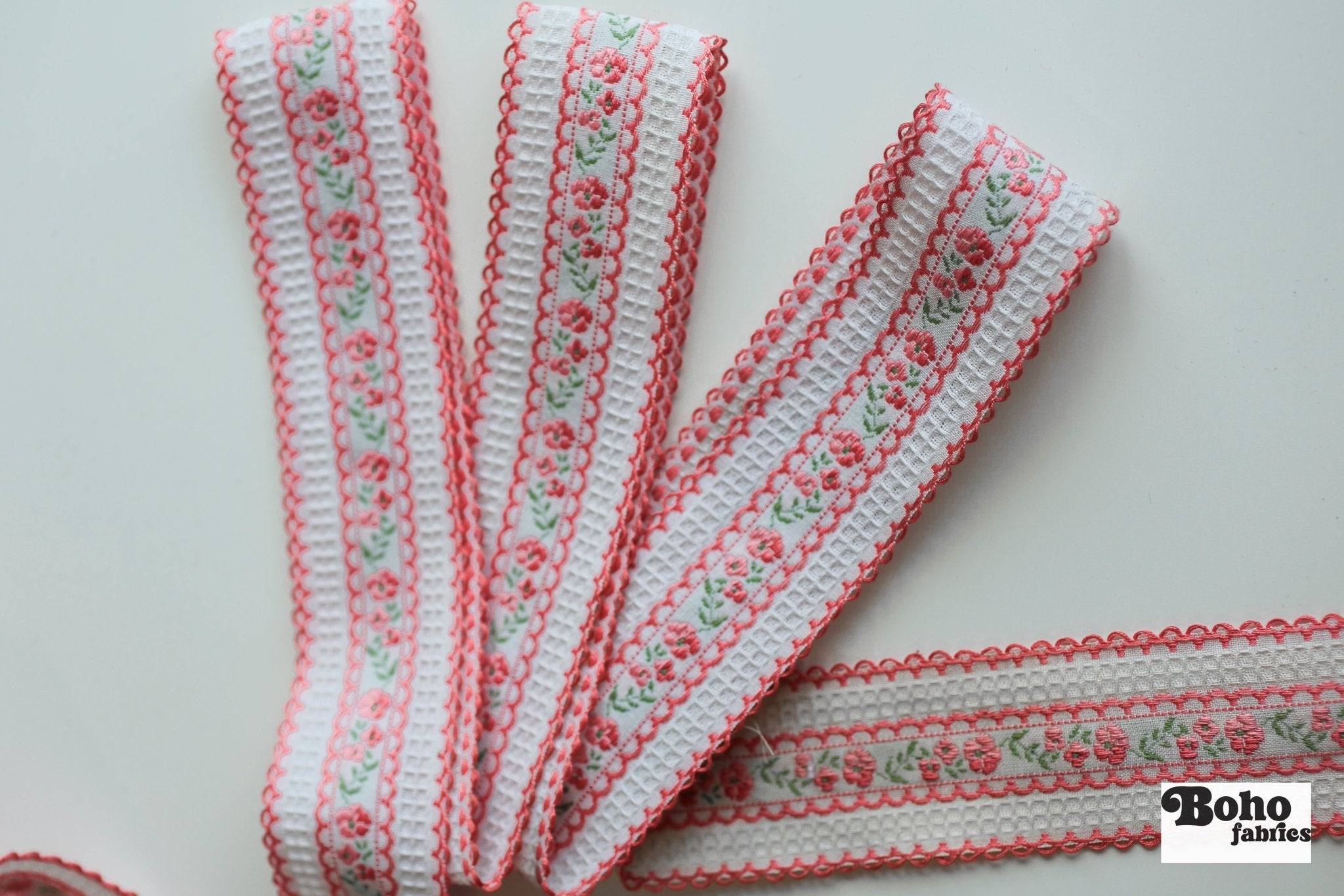 Scalloped Pink Roses. 1.5" Jacquard Woven Trim.TRIM - 024 - Boho Fabrics - Trims