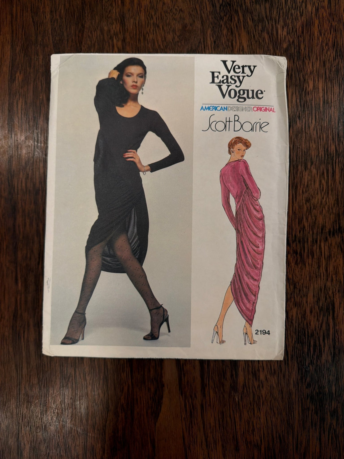 Scott Barrie | Vogue American Designer Sewing Pattern #2194 — Draped Knit Dress with Side Slit, Size 12, Vintage 1979 - Boho Fabrics - Sewing Patterns