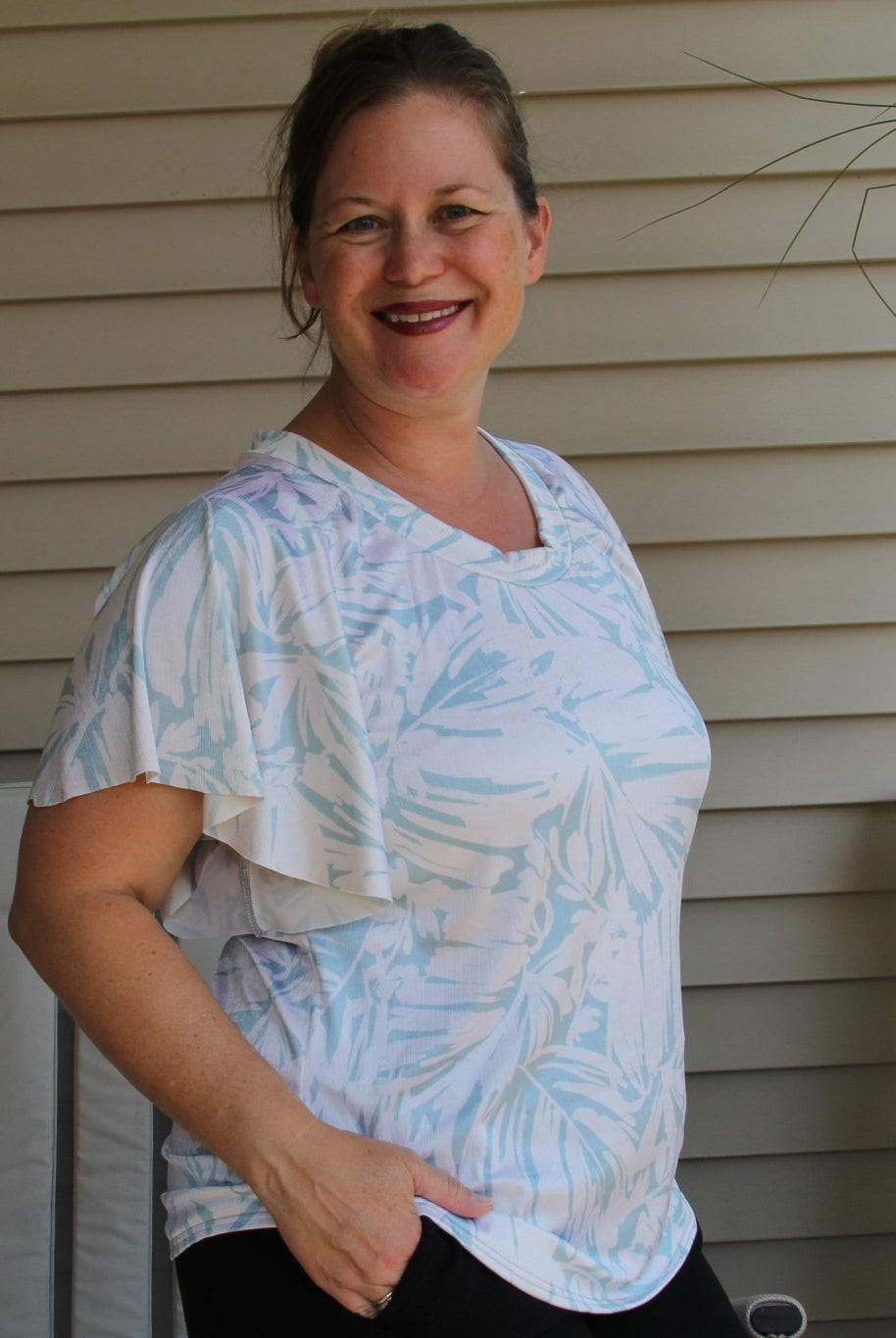 Shimmer Palms, Light Blue, Athletic Knit Fabric - Boho Fabrics - Special Occasion Fabric