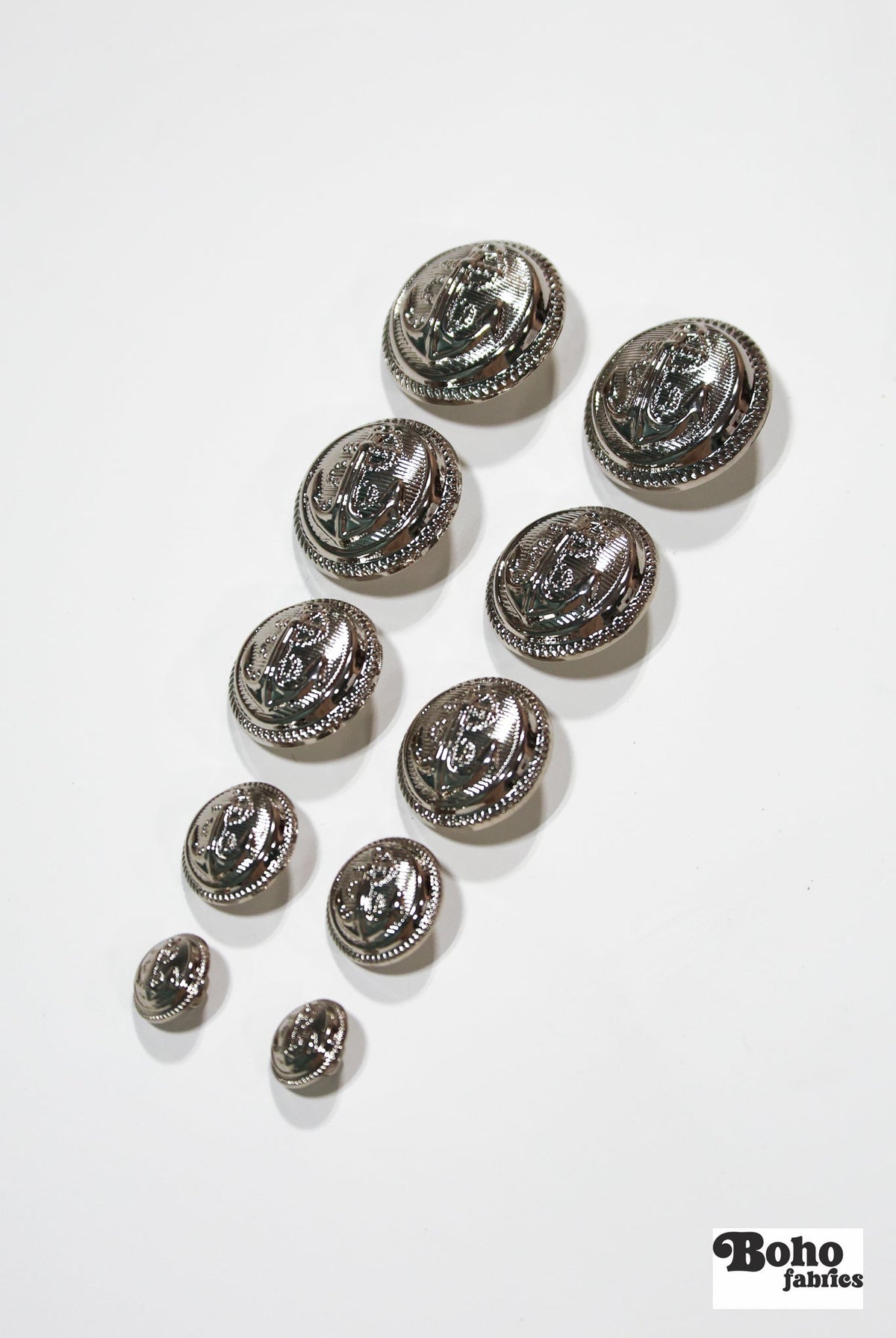 Silver Anchor Rope Trim Plastic Shank Buttons. 20L (12.5mm / 1/2"), 24L(15mm / 5/8"), 28L (18mm / 11/16"), 36L (23mm / 7/8"), 40L (25mm / 1"), 44L (28mm / 1 1/8") - Boho Fabrics - Buttons & Snaps