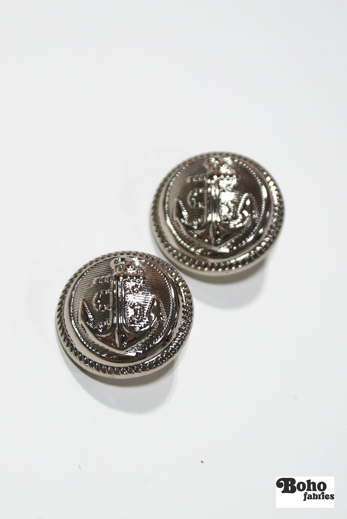 Silver Anchor Rope Trim Plastic Shank Buttons. 20L (12.5mm / 1/2"), 24L(15mm / 5/8"), 28L (18mm / 11/16"), 36L (23mm / 7/8"), 40L (25mm / 1"), 44L (28mm / 1 1/8") - Boho Fabrics - Buttons & Snaps