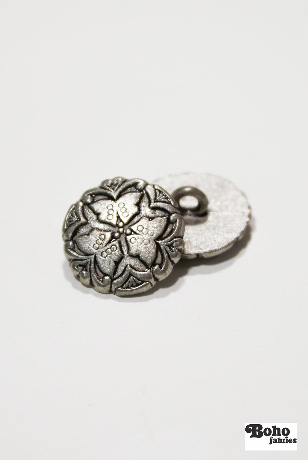 Silver Butterfly Trio Metal Shank Buttons. 24L (15mm / 5/8"), 28L (18mm / 11/16") - Boho Fabrics - Buttons & Snaps