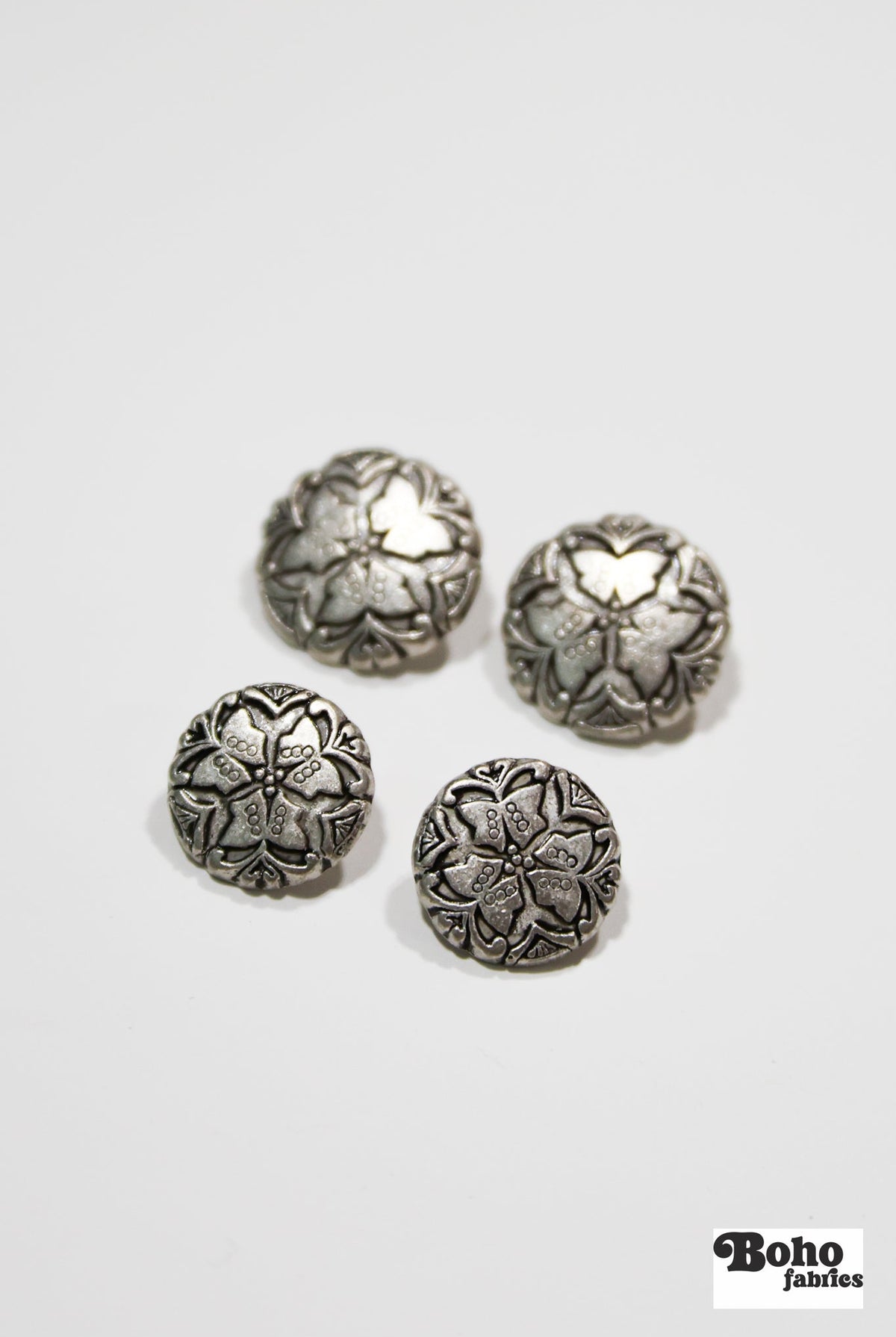 Silver Butterfly Trio Metal Shank Buttons. 24L (15mm / 5/8"), 28L (18mm / 11/16") - Boho Fabrics - Buttons & Snaps