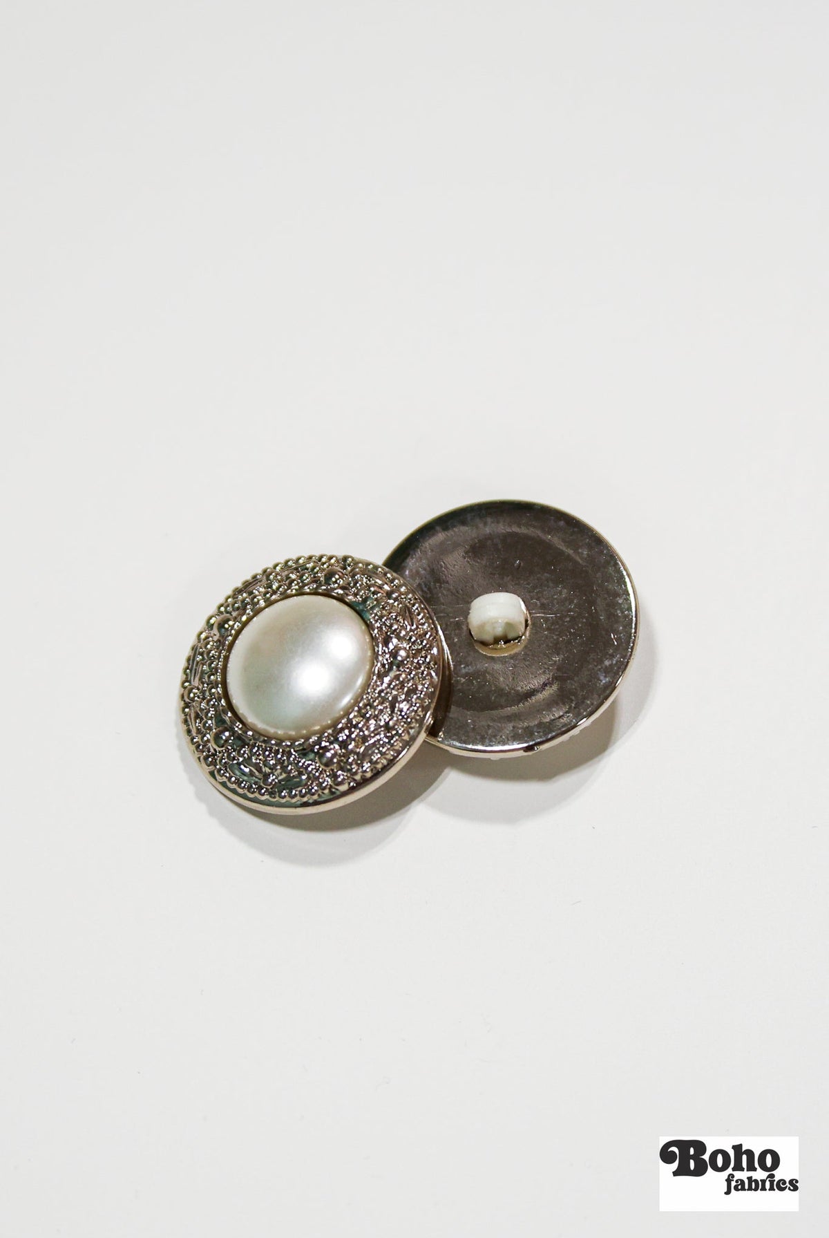 Silver Filigree Pearl Dome Plastic Shank Buttons. 24L (15mm / 5/8"), 40L (25mm / 1") - Boho Fabrics - Buttons & Snaps