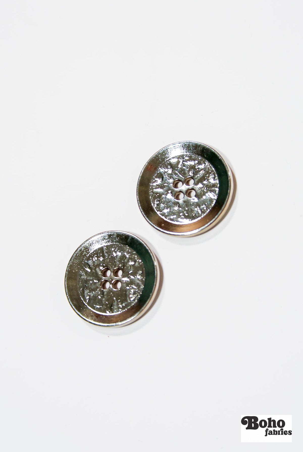Silver Hammered 4-Hole Metal Buttons. 20L (12.5mm / 1/2"), 28L (18mm / 11/16"), 36L (23mm / 7/8") - Boho Fabrics - Buttons & Snaps