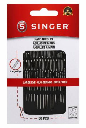 SINGER 50ct Assorted Large Eye Needles for Hand Sewing, Self - Threading Sewing Needles, 6 Sizes - Boho Fabrics - Sewing Needles