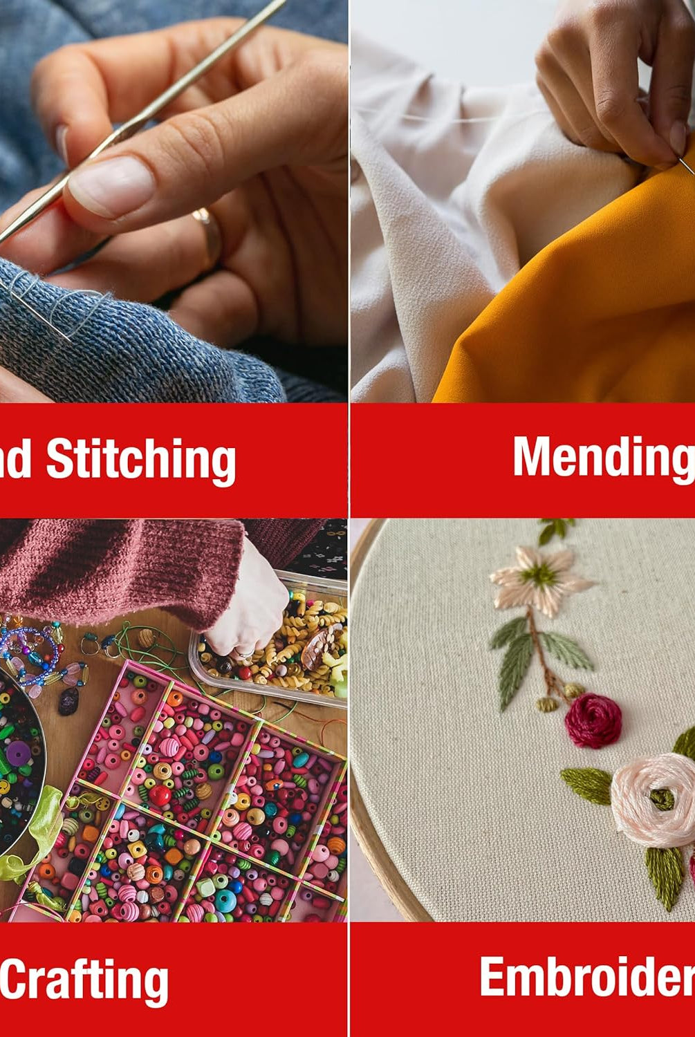 SINGER 50ct Assorted Large Eye Needles for Hand Sewing, Self - Threading Sewing Needles, 6 Sizes - Boho Fabrics - Sewing Needles