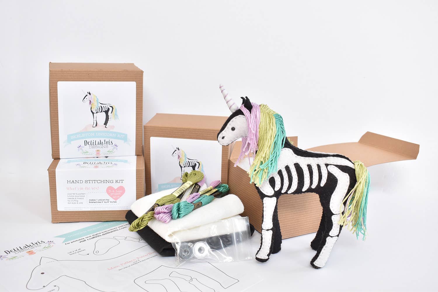 Skeleton Unicorn DIY Felt Craft Kit - Boho Fabrics -