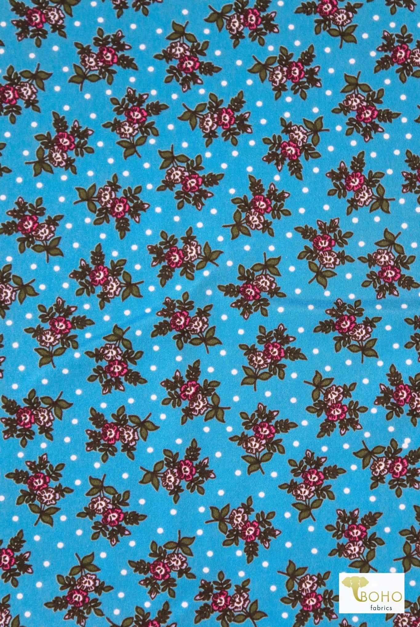 Sky Blossoms on Blue, Swim/Athletic Knit Fabric - Boho Fabrics - Swim Knit, Printed Fabric