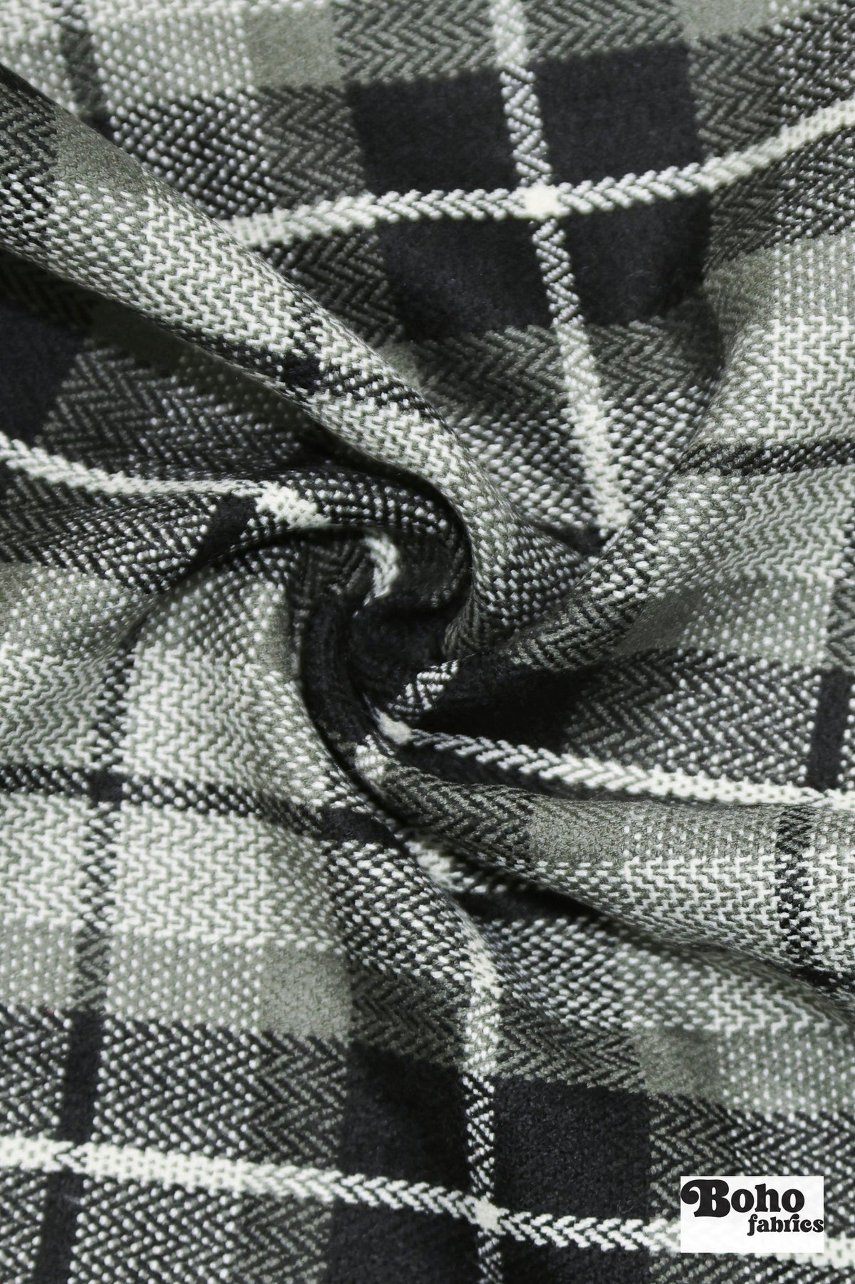 Slate Windowpane Plaid Wool Woven Fabric - Boho Fabrics - Wool Coating, Woven