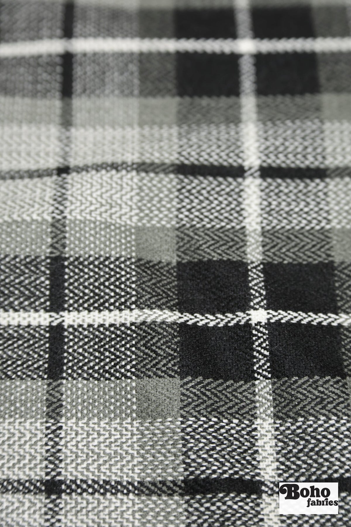 Slate Windowpane Plaid Wool Woven Fabric - Boho Fabrics - Wool Coating, Woven