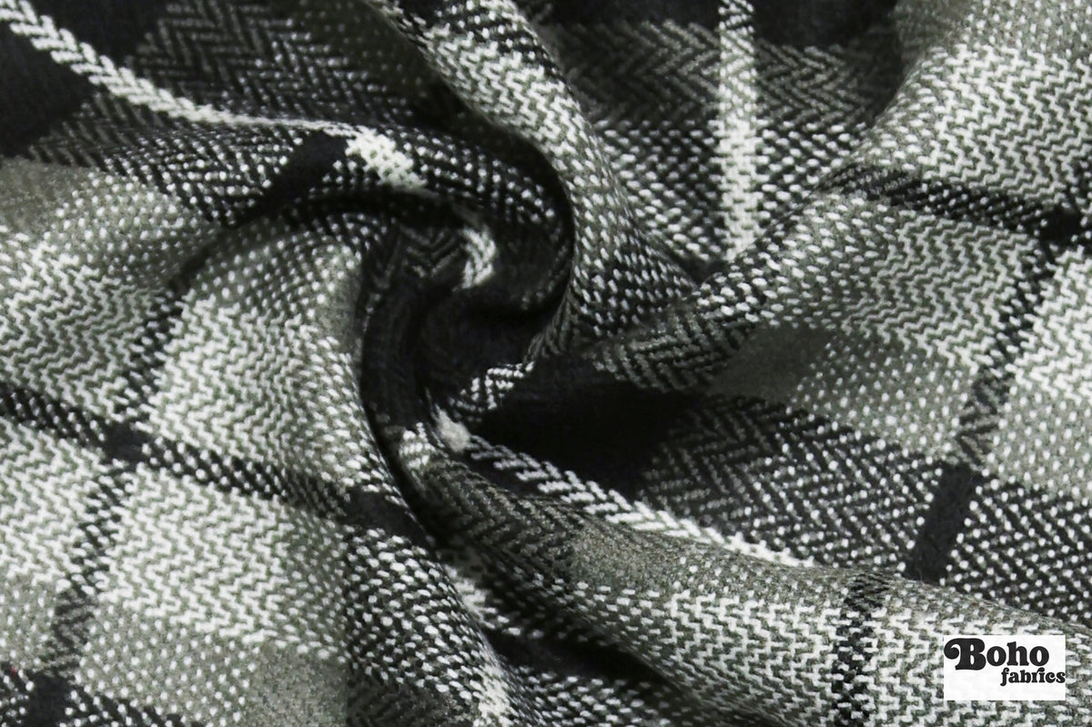 Slate Windowpane Plaid Wool Woven Fabric - Boho Fabrics - Wool Coating, Woven