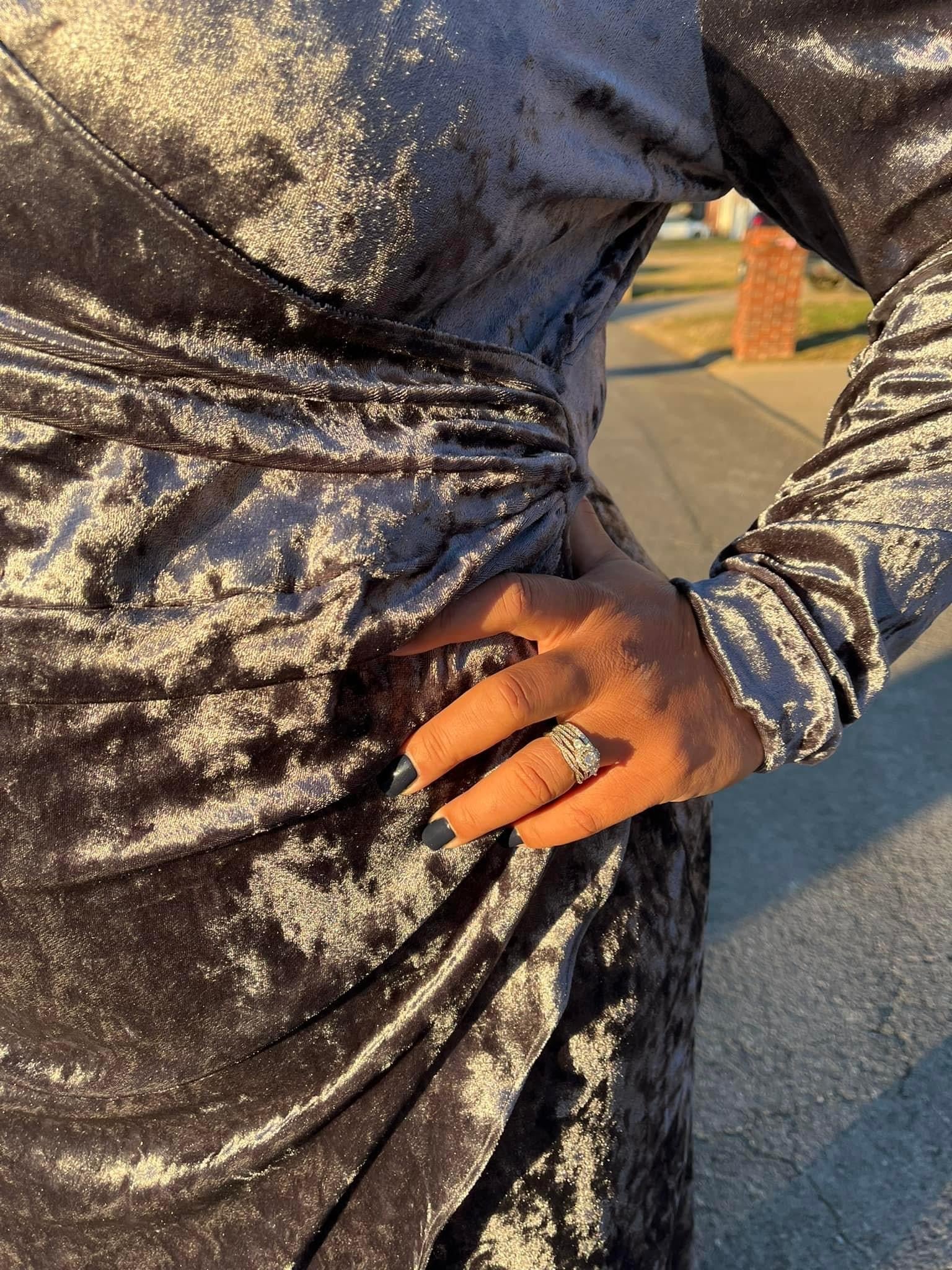 Sleek Steel Gray, Crushed Stretch Velvet - Boho Fabrics