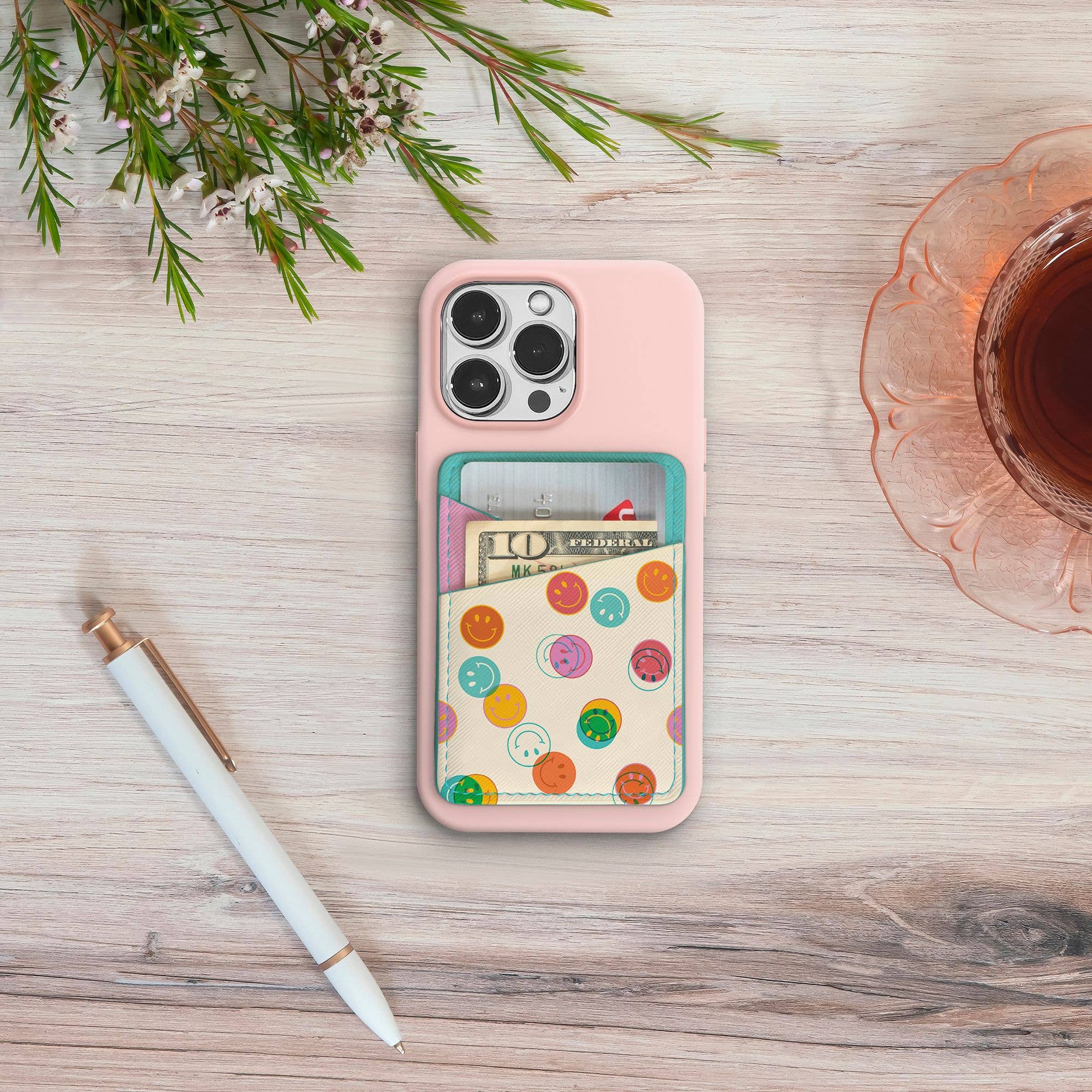 Smiley Trails Stick - On Cell Phone Wallet - Boho Fabrics -