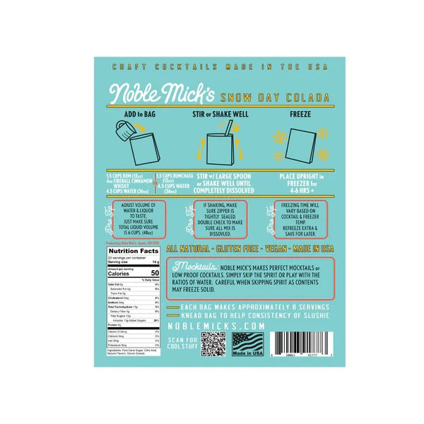 Snow Day Colada, Noble Mick's Frozen Cocktail Drink Mix - Boho Fabrics - Holiday Gifts