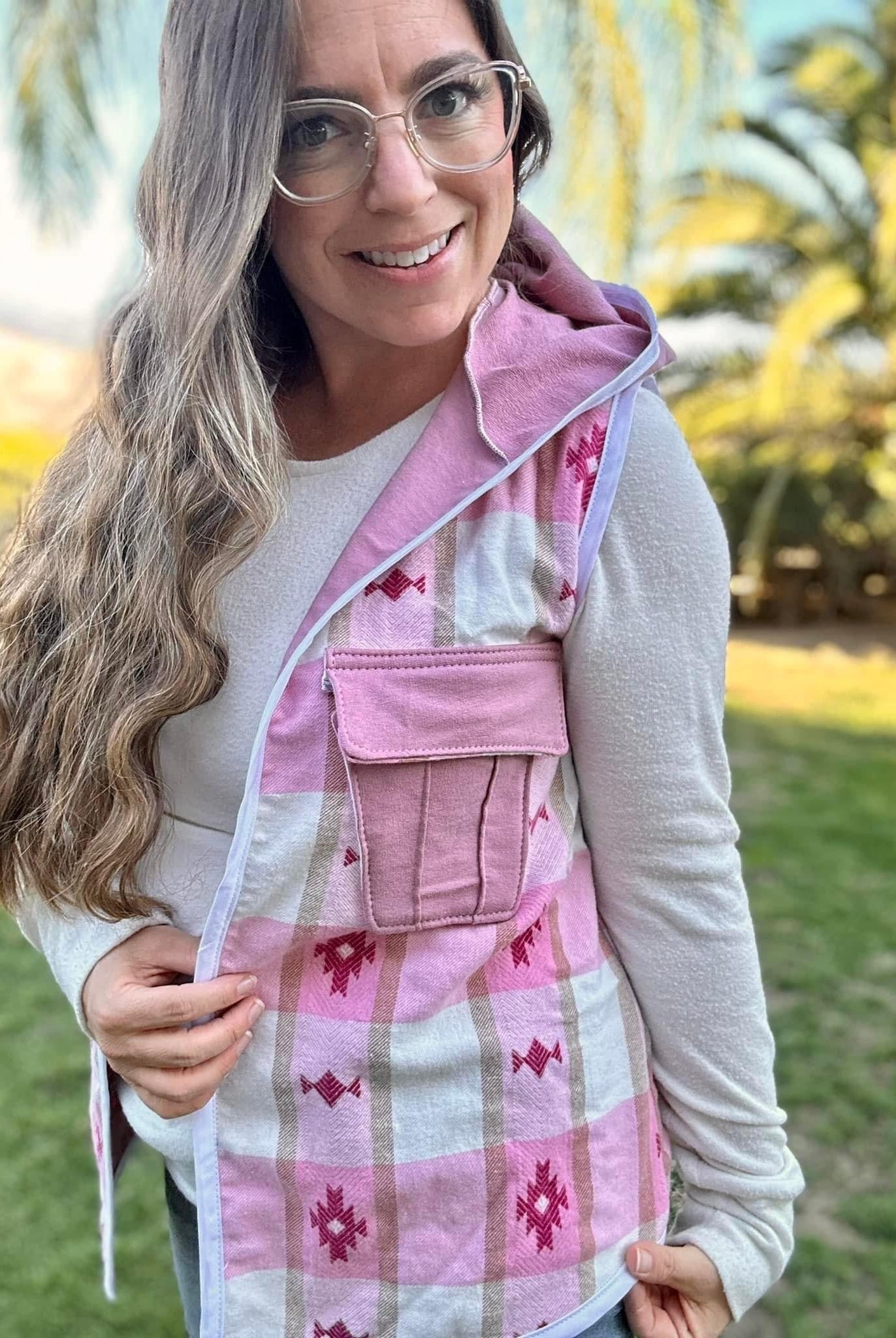 Southwest Barbie, Pink Embroidered Flannel, Woven Fabric - Boho Fabrics