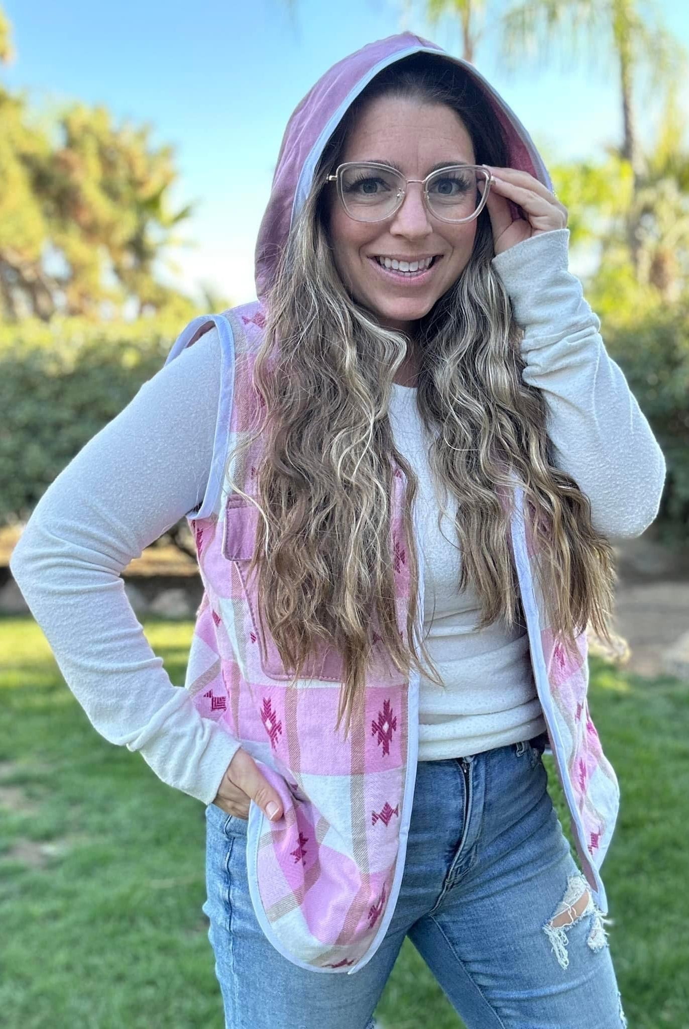 Southwest Barbie, Pink Embroidered Flannel, Woven Fabric - Boho Fabrics