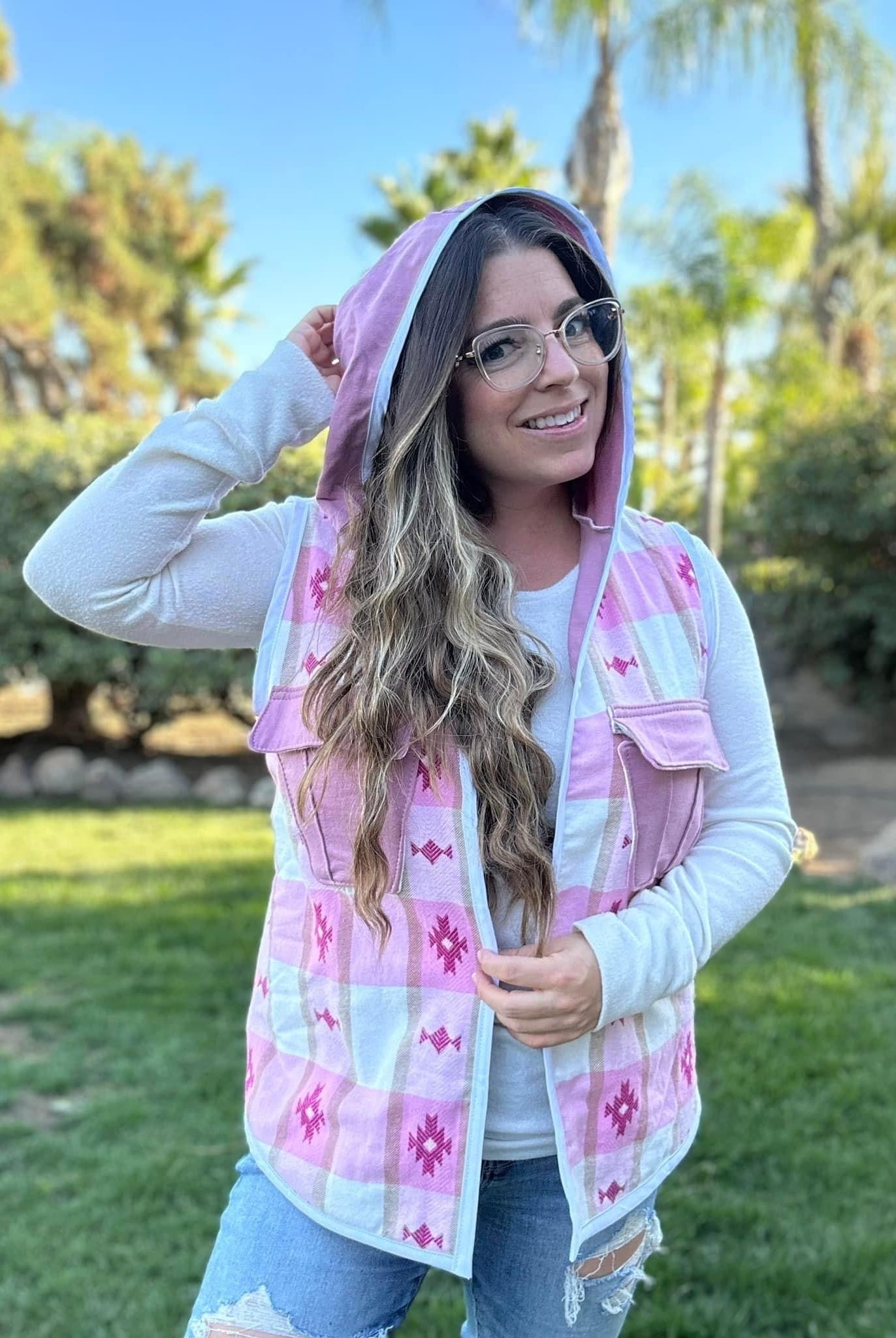 Southwest Barbie, Pink Embroidered Flannel, Woven Fabric - Boho Fabrics