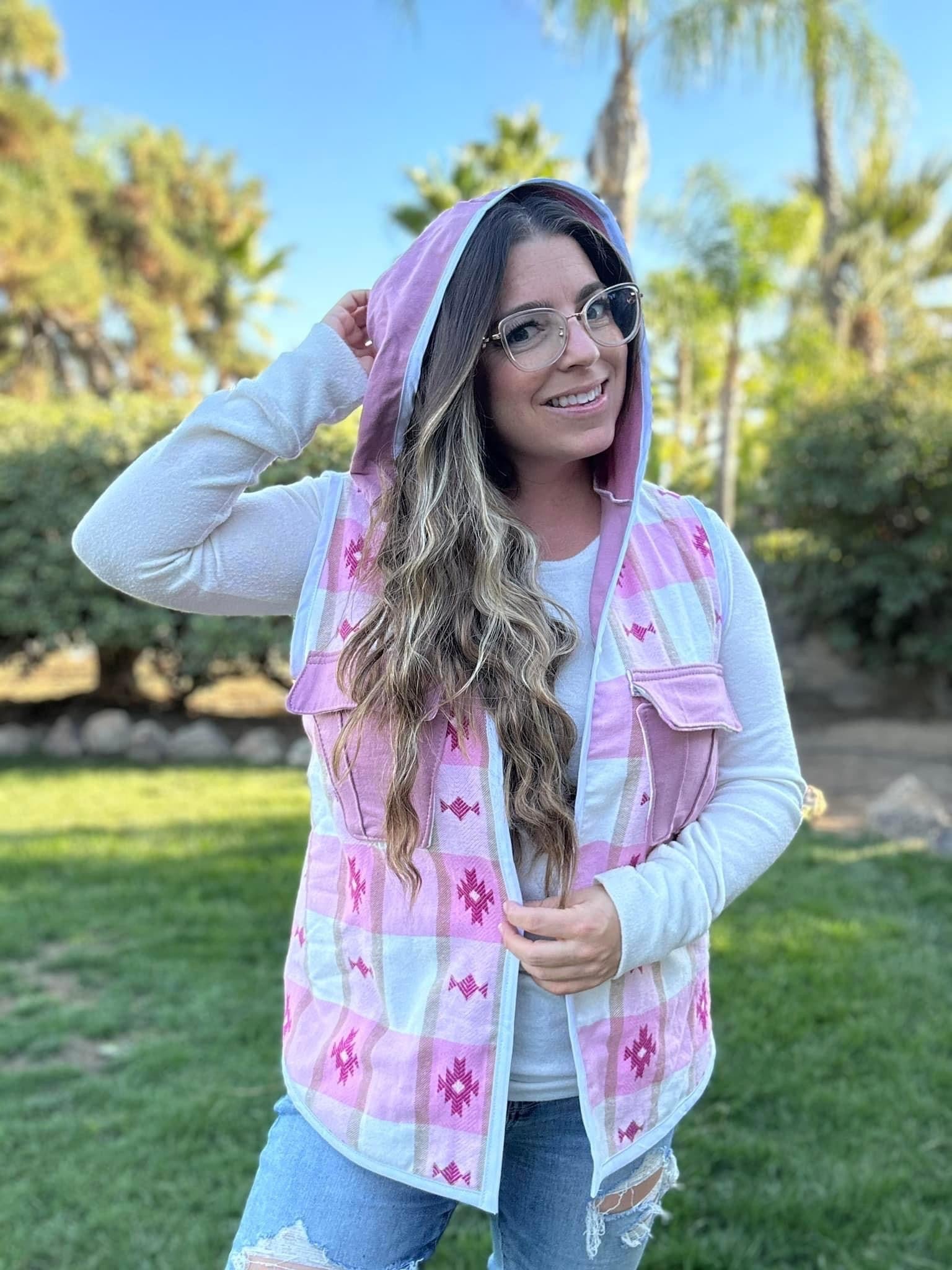 Southwest Barbie, Pink Embroidered Flannel, Woven Fabric - Boho Fabrics