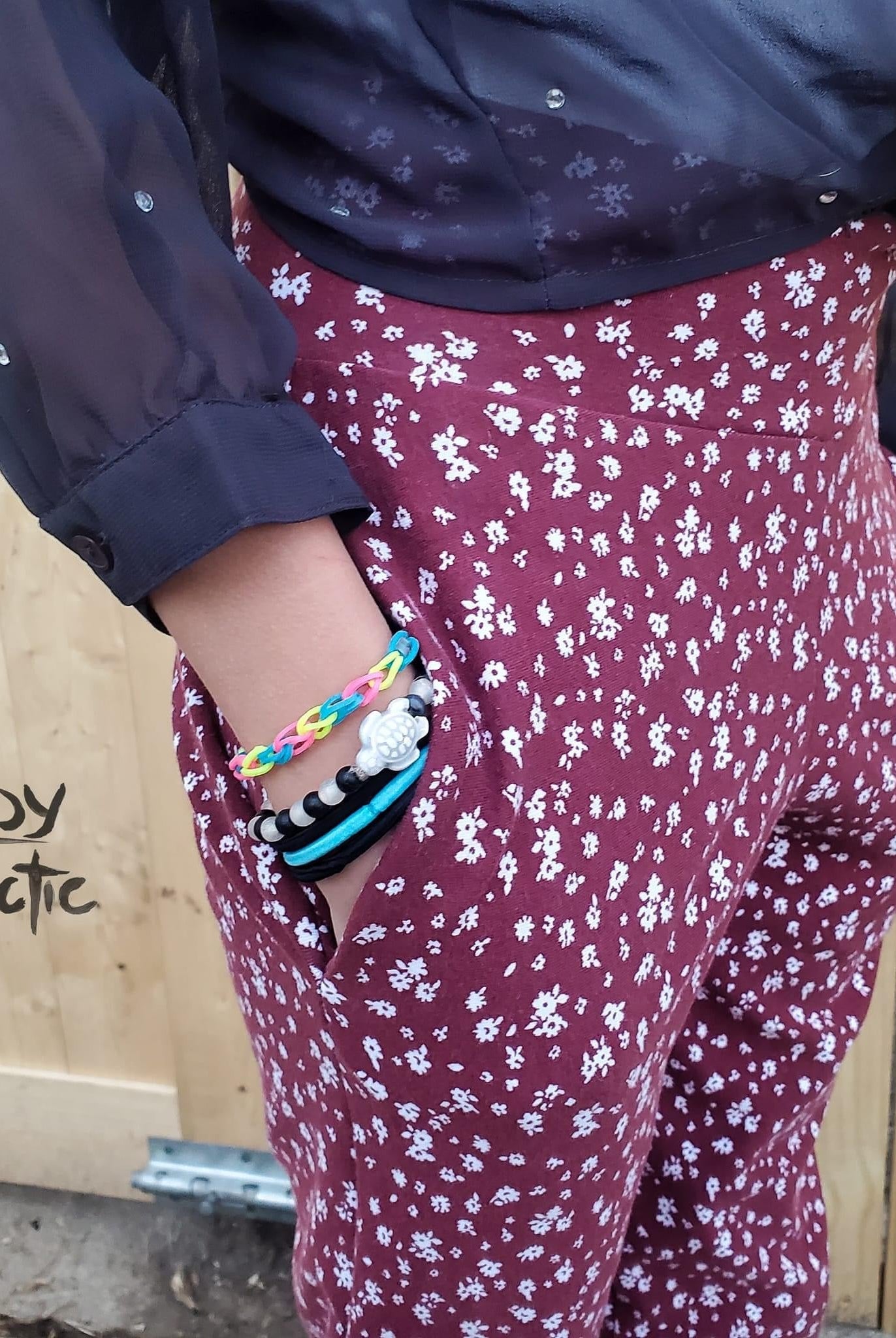 Space Gardens on Red, Cotton Spandex - Boho Fabrics