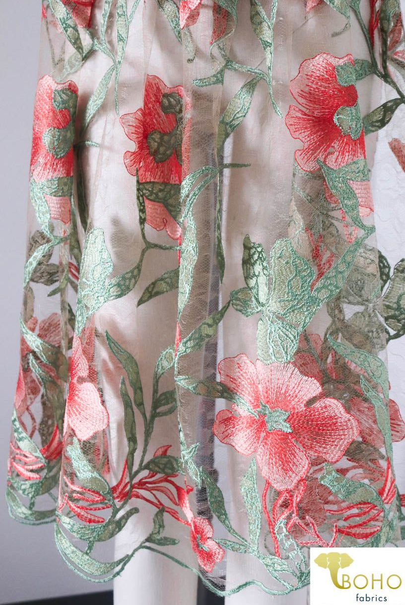 Special Occasion: "Ariel's Garden" Embroidered Scallop Lace - Boho Fabrics