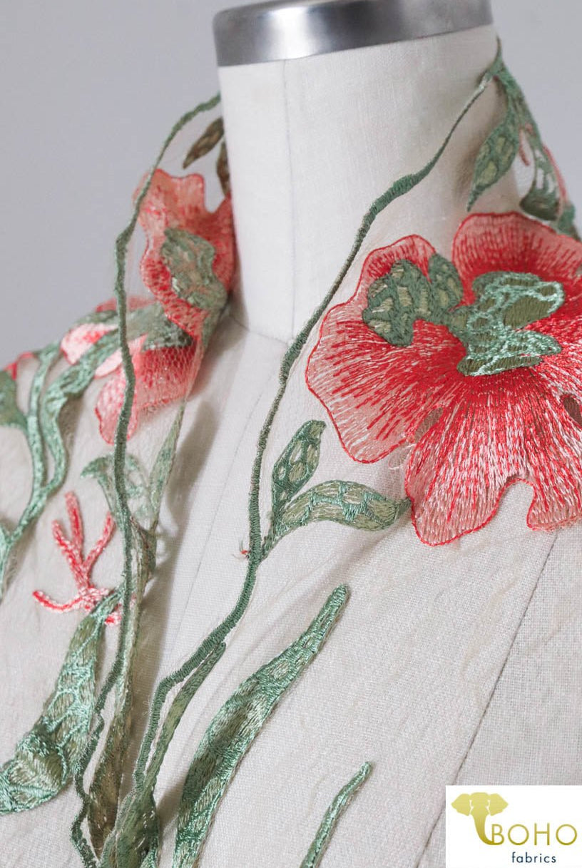 Special Occasion: "Ariel's Garden" Embroidered Scallop Lace - Boho Fabrics