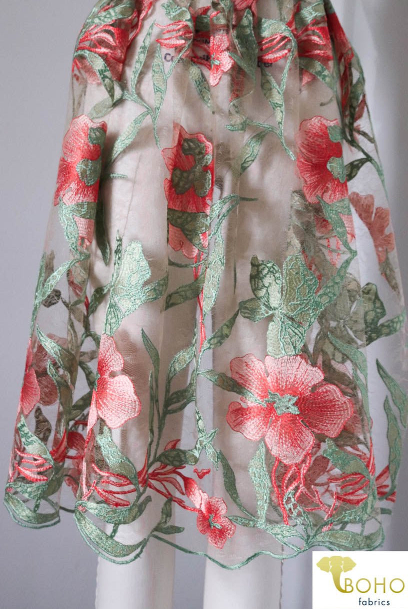 Special Occasion: "Ariel's Garden" Embroidered Scallop Lace - Boho Fabrics