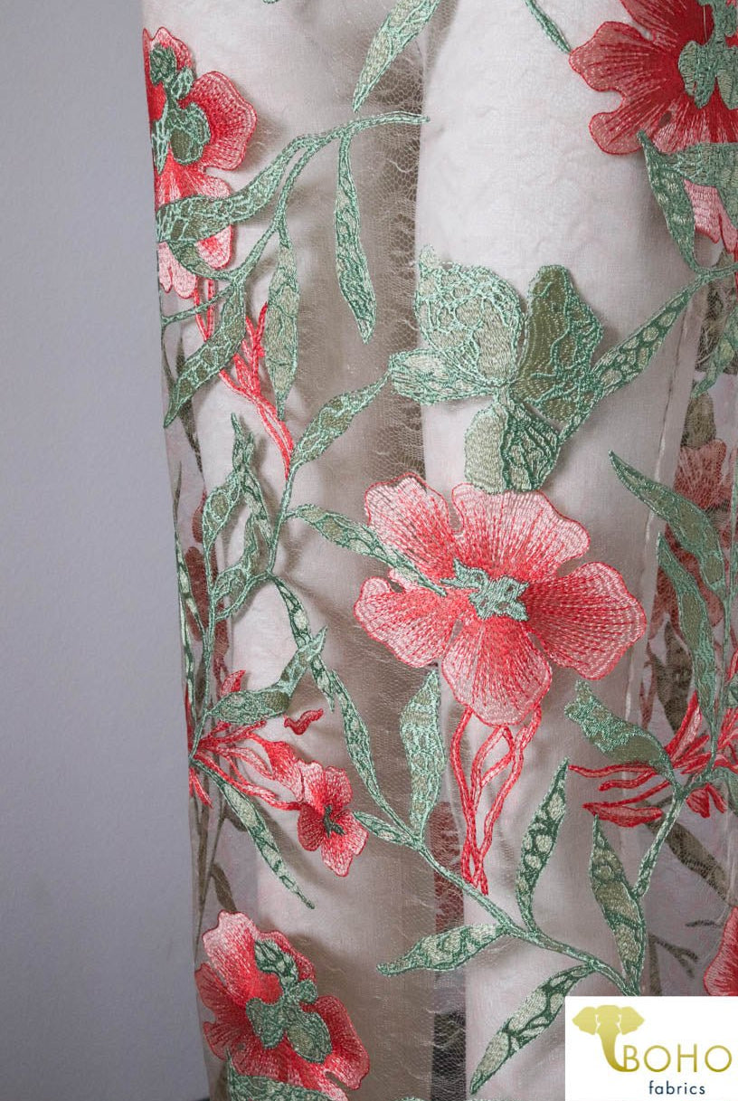 Special Occasion: "Ariel's Garden" Embroidered Scallop Lace - Boho Fabrics