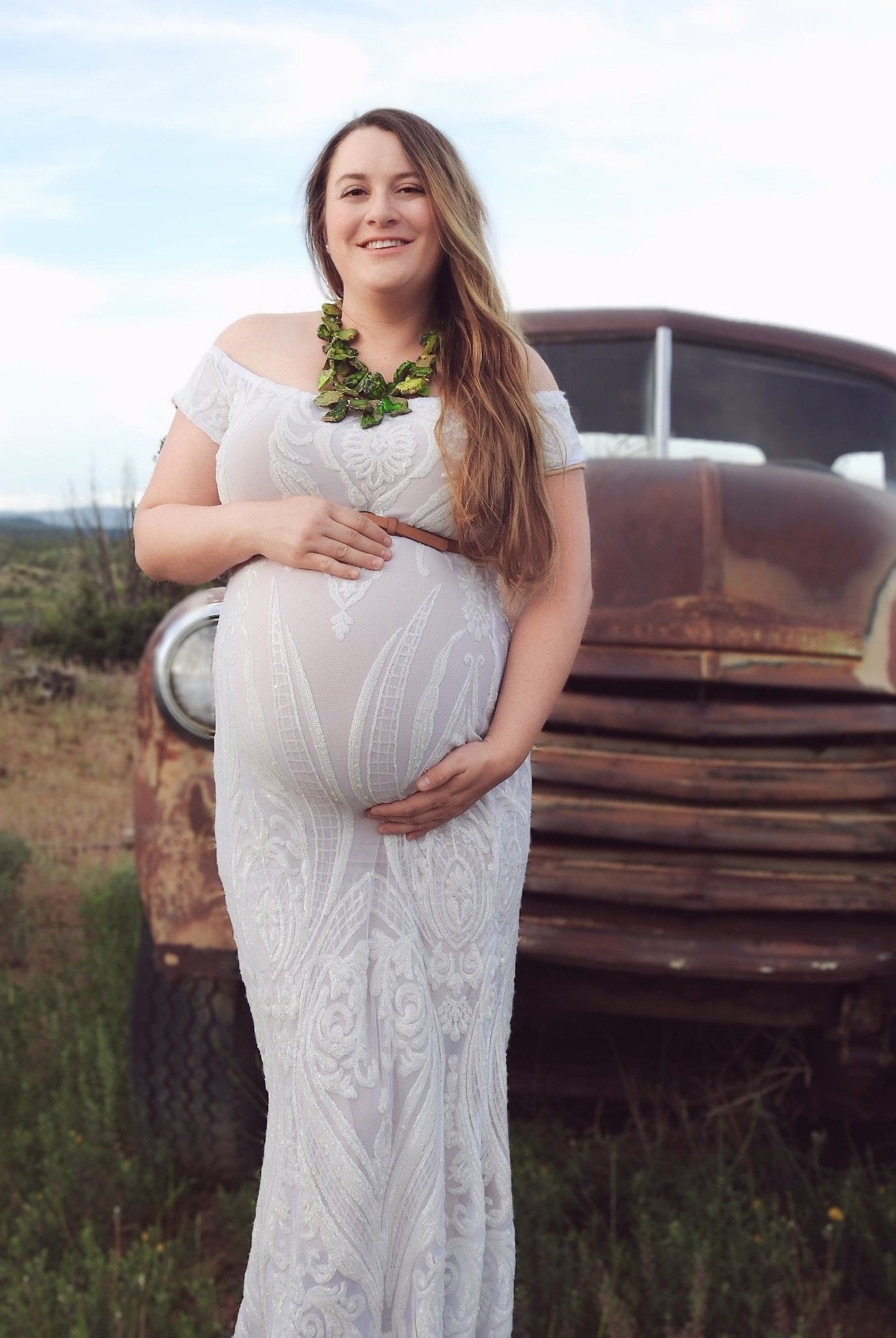 Special Occasion: "Damask Dreams" White Sequined Stretch Mesh - Boho Fabrics