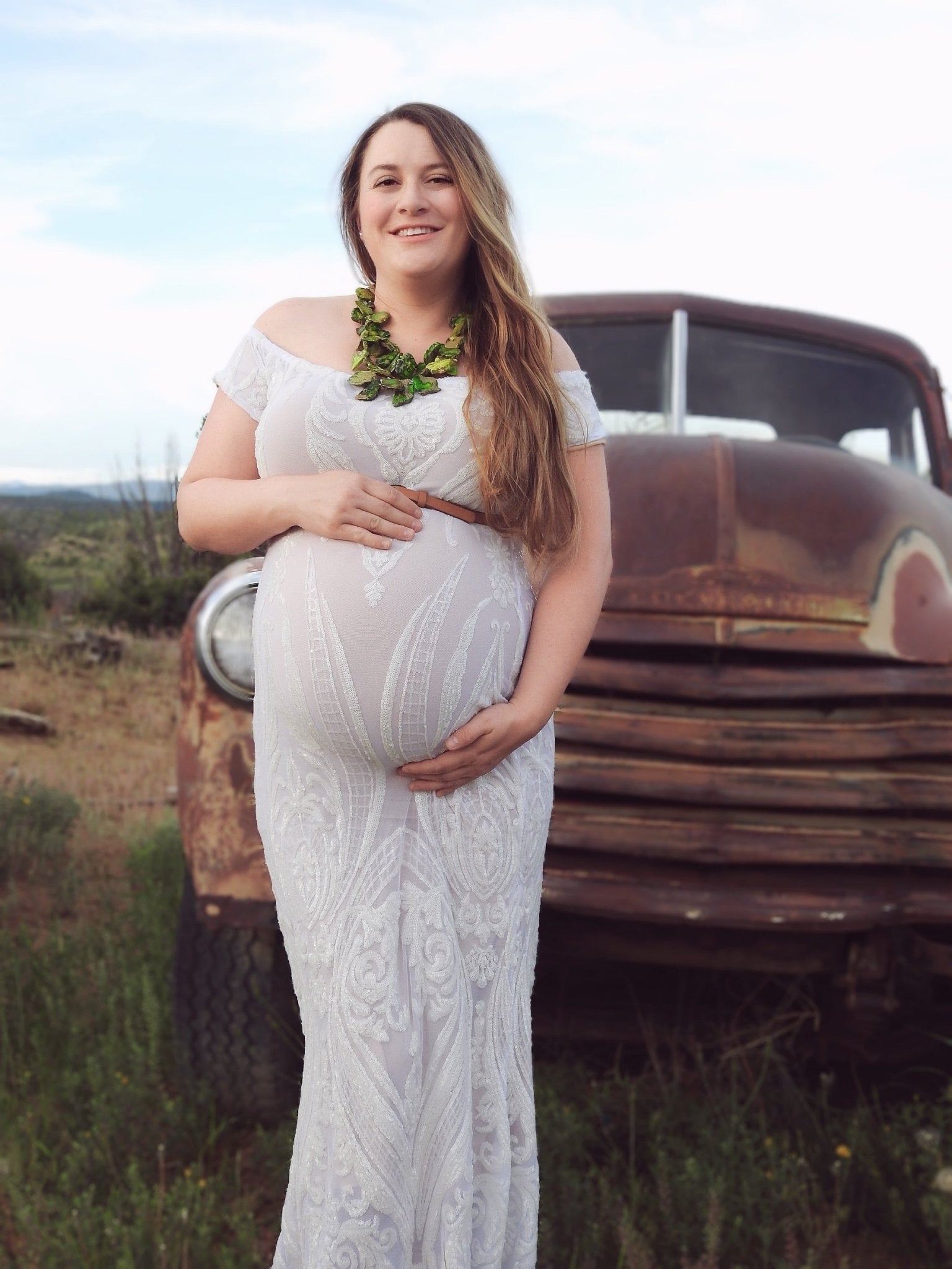 Special Occasion: "Damask Dreams" White Sequined Stretch Mesh - Boho Fabrics