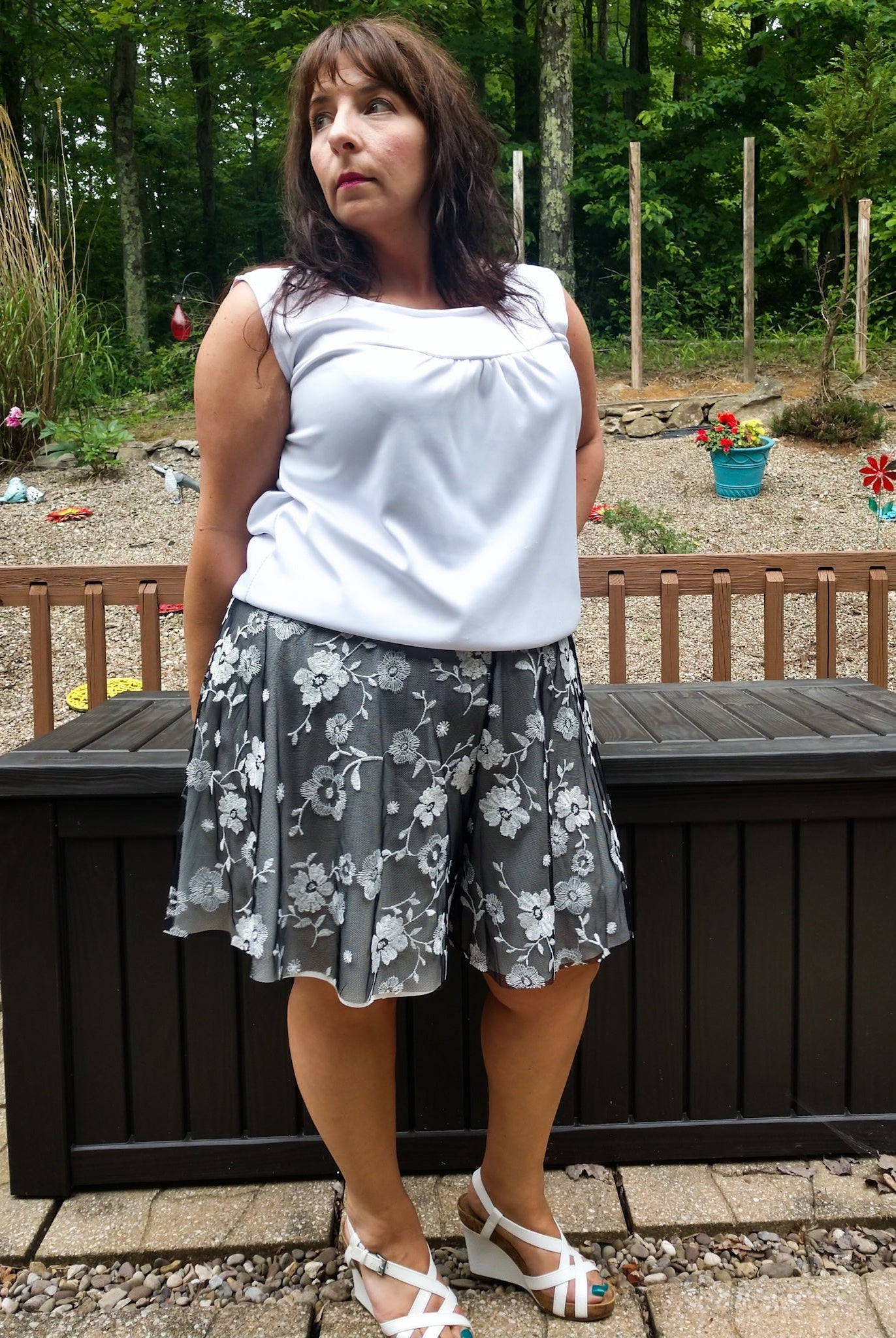 Special Occasion: Embroidered White Daisy Vines on Black - Boho Fabrics