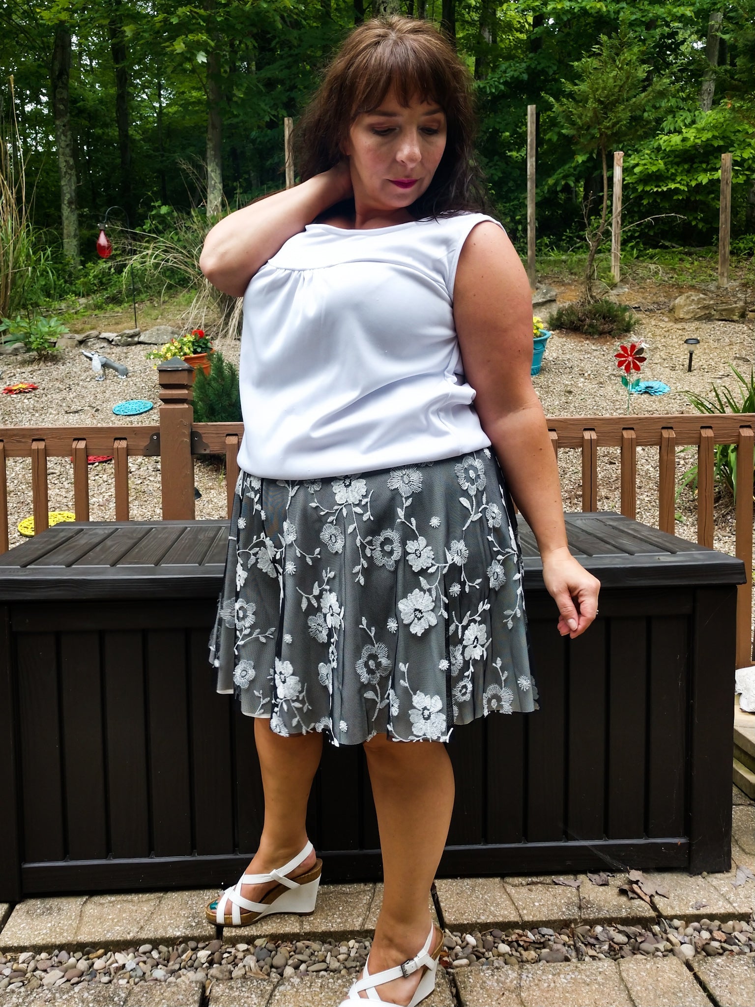 Special Occasion: Embroidered White Daisy Vines on Black - Boho Fabrics