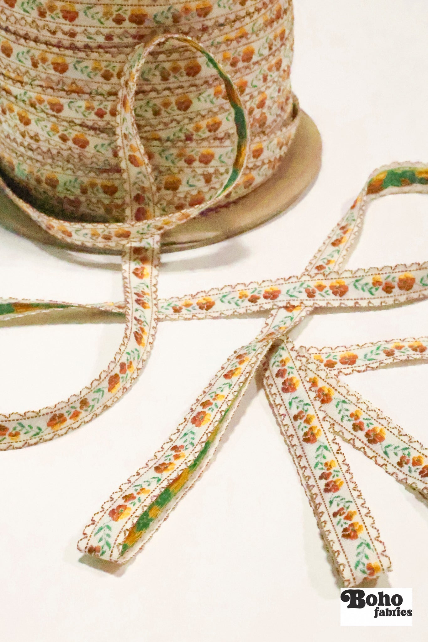 Spool of 400 Yards. Rose Chain in Harvest, 6/8" Vintage Jacquard Woven Trim, TRIM - 044 - Boho Fabrics - Trims