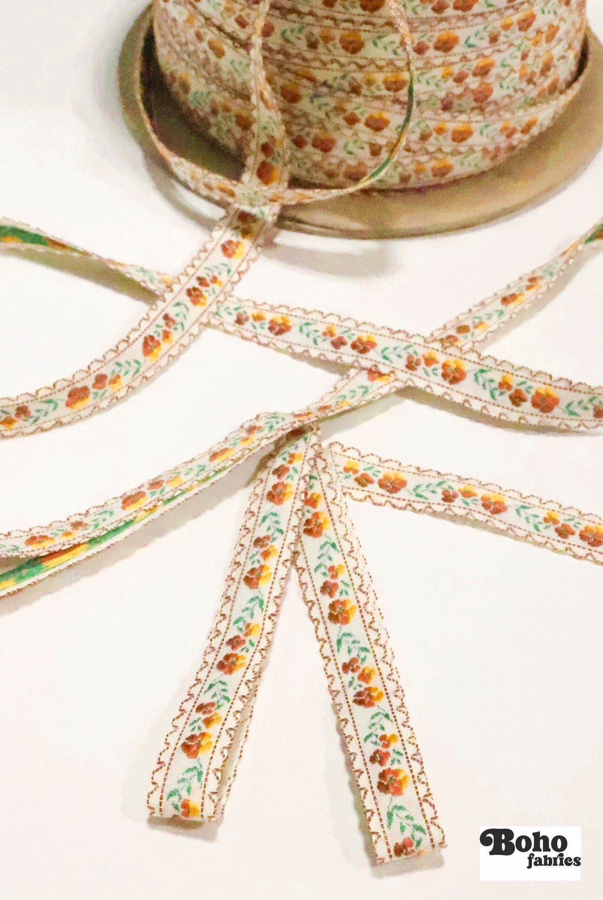 Spool of 400 Yards. Rose Chain in Harvest, 6/8" Vintage Jacquard Woven Trim, TRIM - 044 - Boho Fabrics - Trims