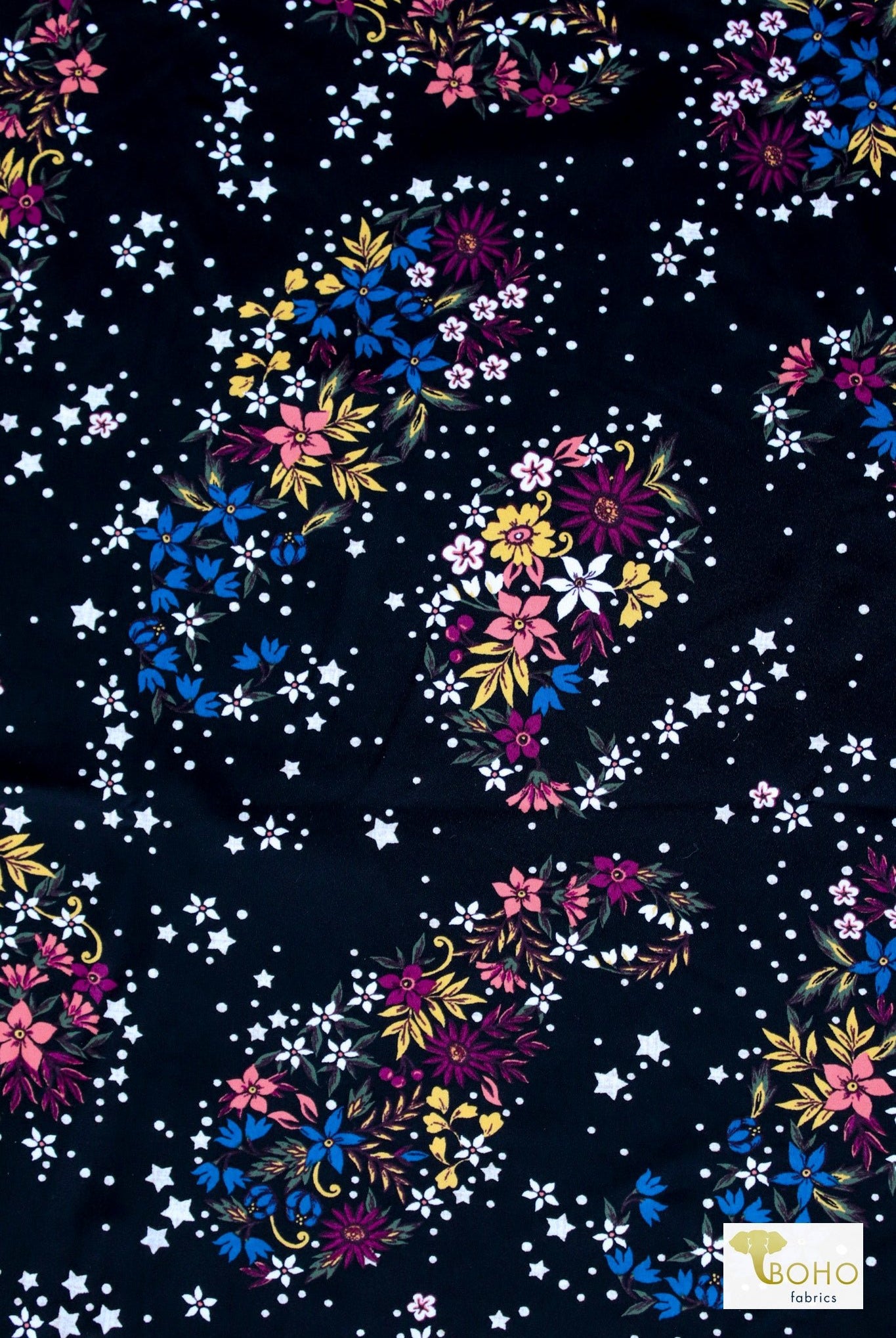 Starry Bouquet (Panel), Athletic Knit Fabric - Boho Fabrics - Athletic Knit Fabric