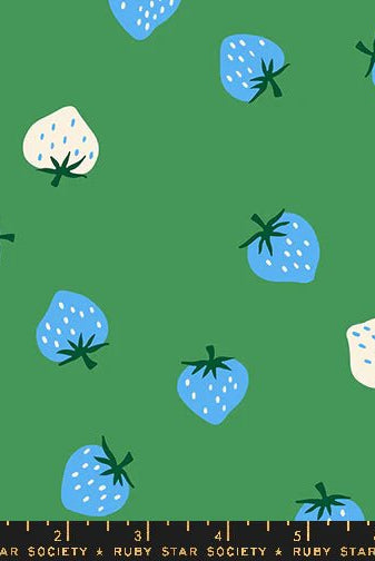 Strawberries in Broccolini by Kimberly Kight for Ruby Star Society - Strawberry Collection. Cotton Fabric - RS3085 19 - Boho Fabrics - Quilting Cotton, Woven